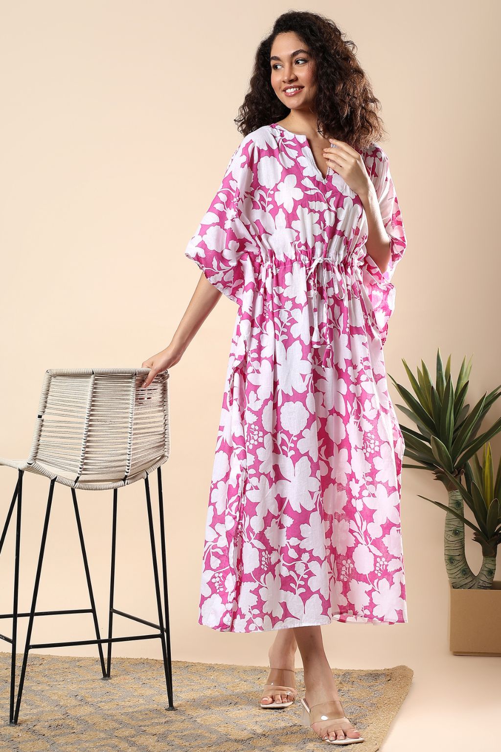 Rosé Flora Maxi Cotton Kaftan