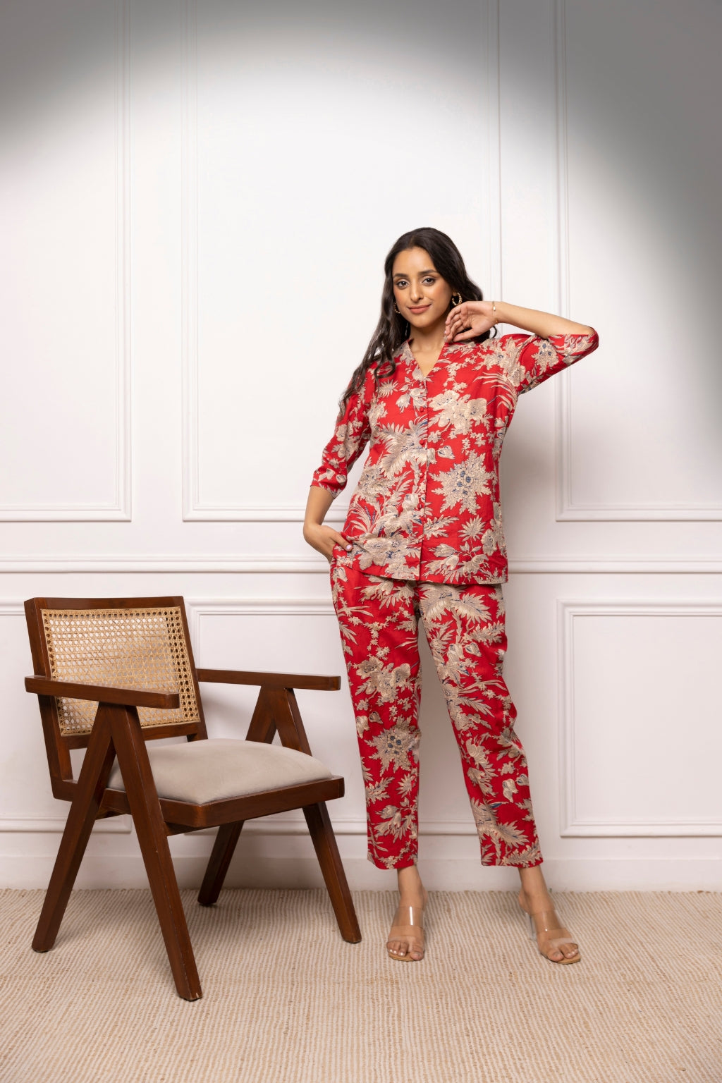 Red Flora Cotton Co-Ord Set