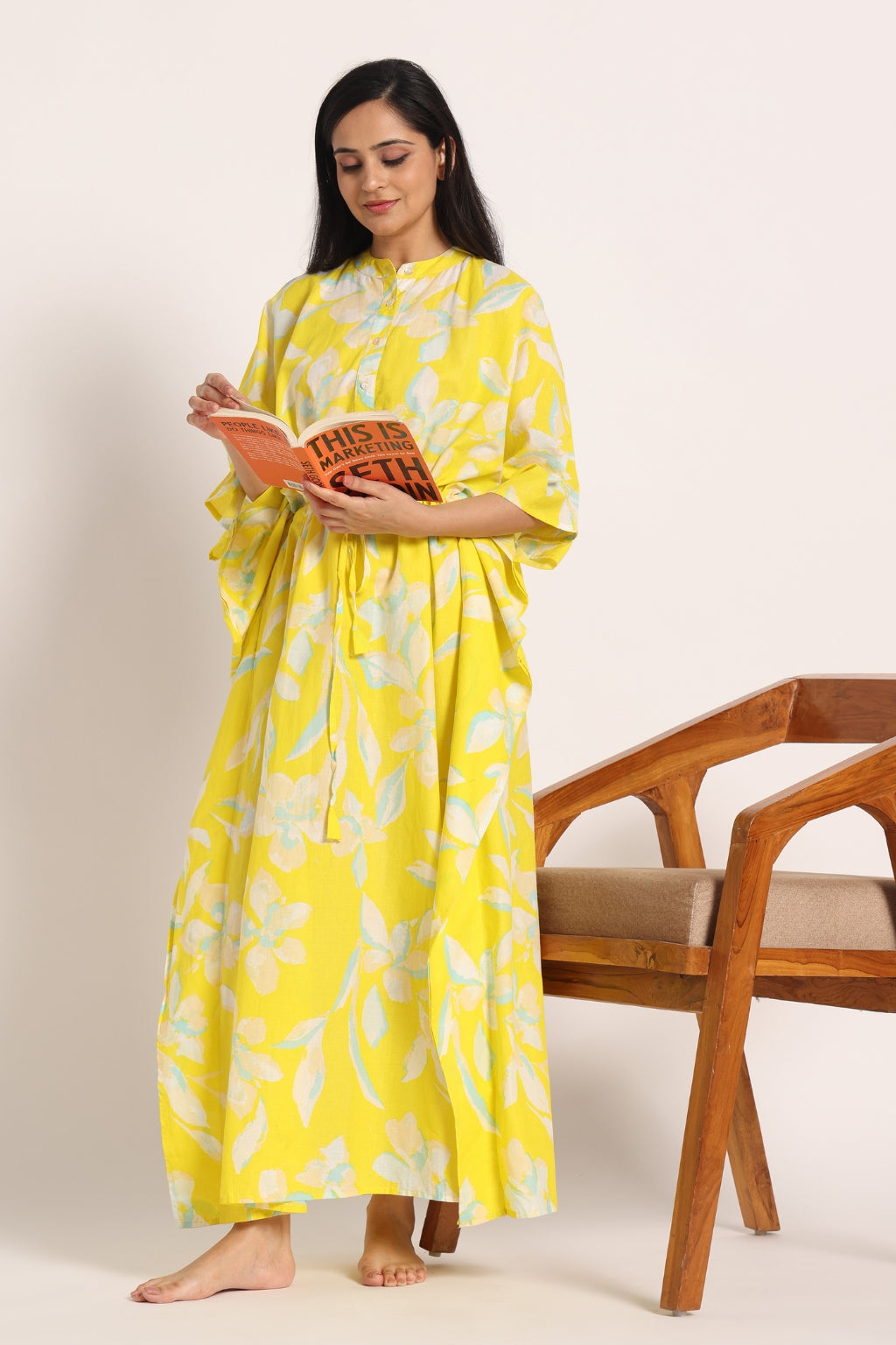 Mellow Yellow Petal Cotton Shirt Kaftan