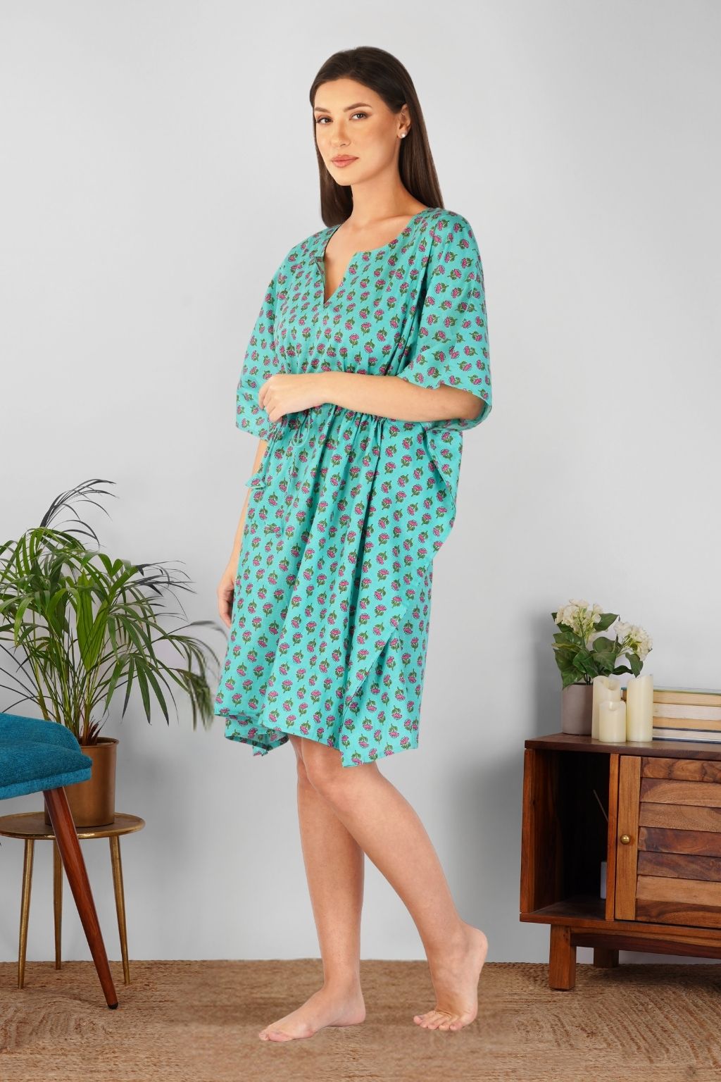 Fresh Bloom Floral Mini cotton Kaftan