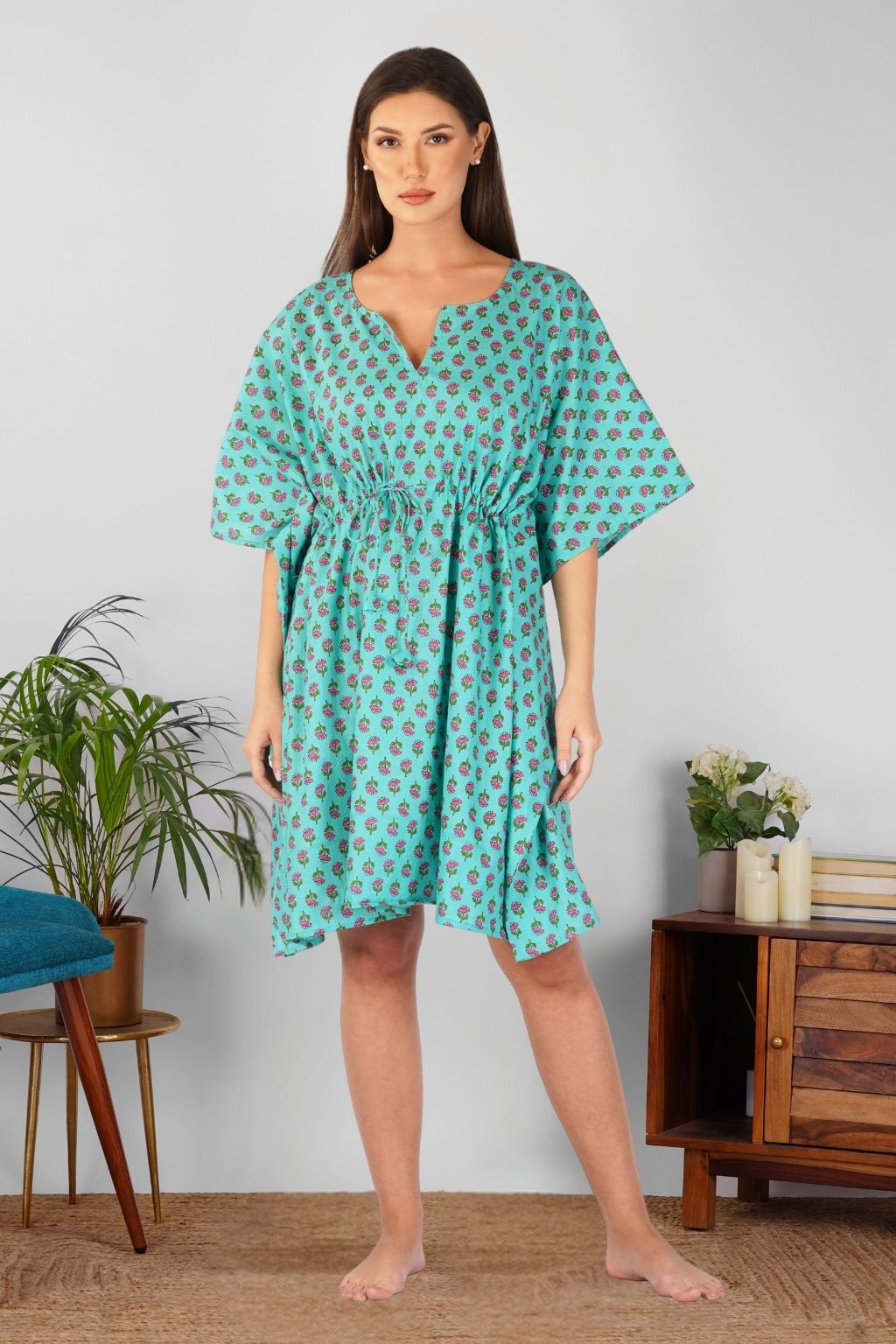 Fresh Bloom Floral Mini cotton Kaftan