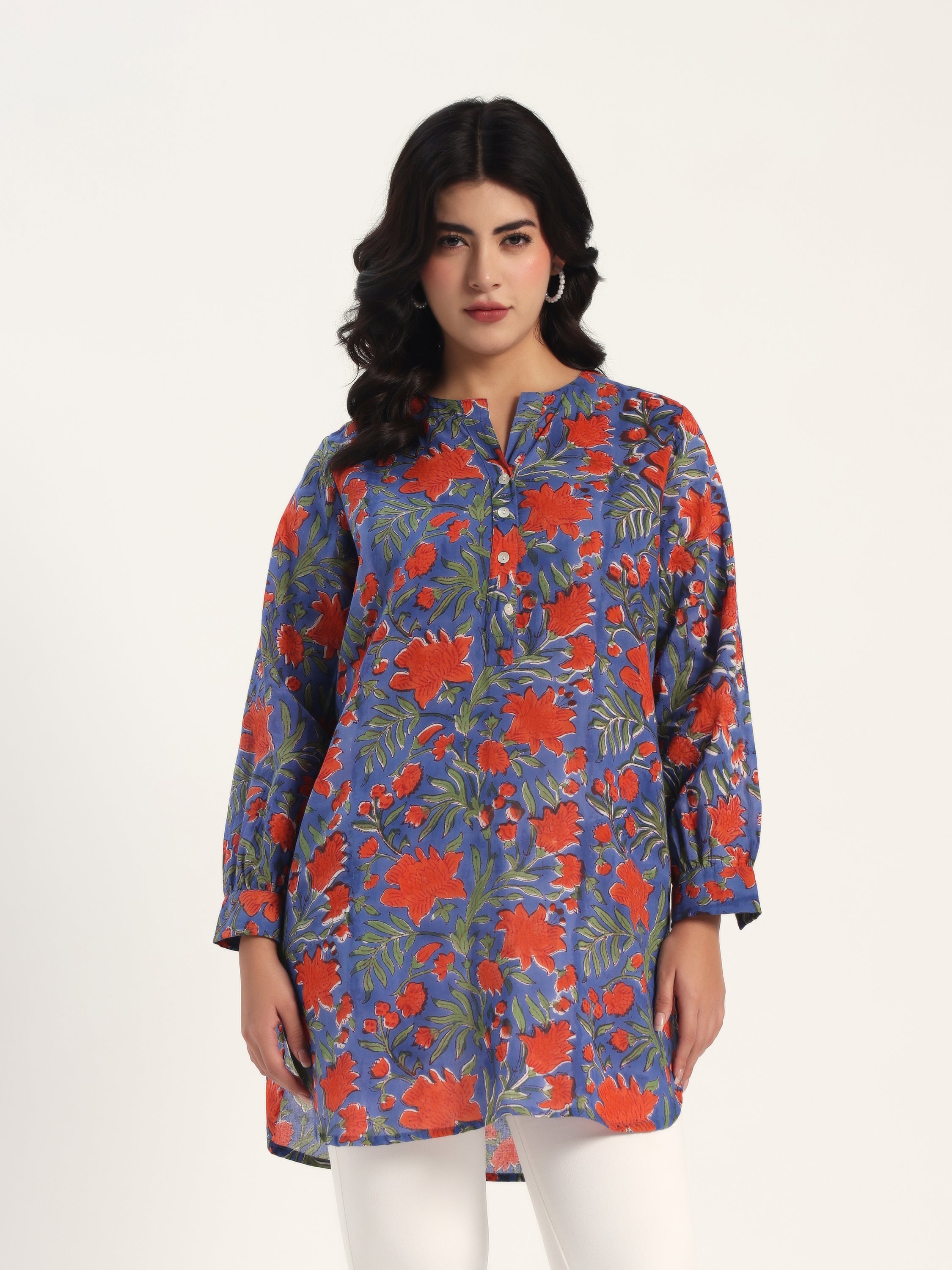 Blue Botanica Handblock Cotton Tunic