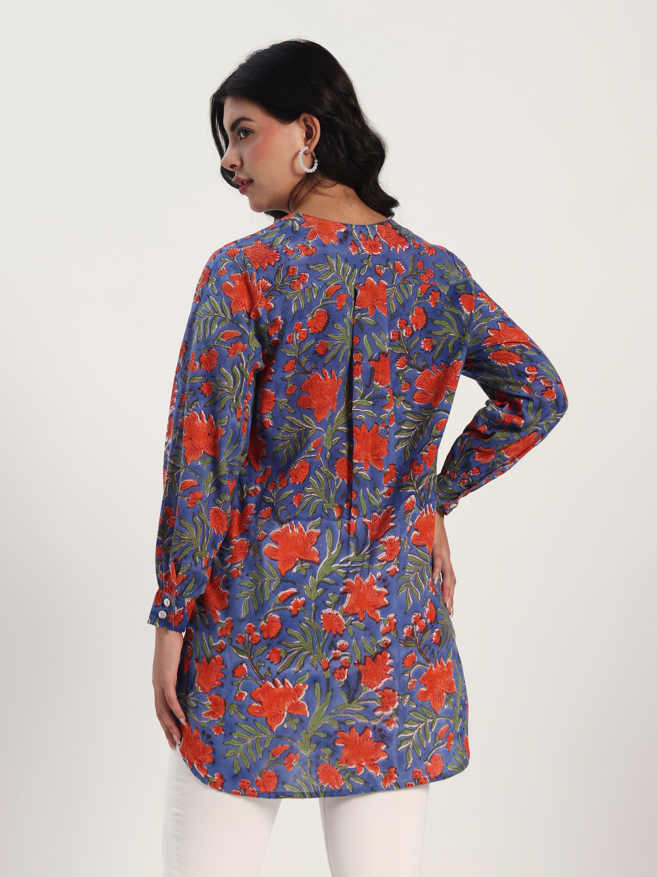 Blue Botanica Handblock Cotton Tunic
