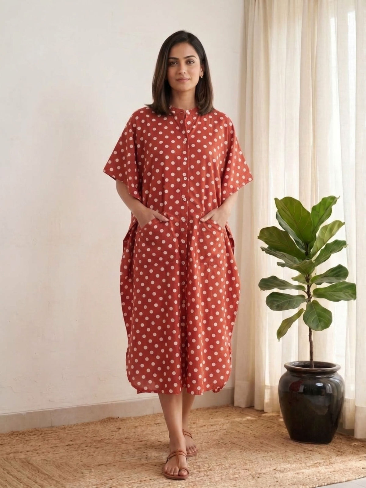 Polka Magic Cotton Kaftan Dress