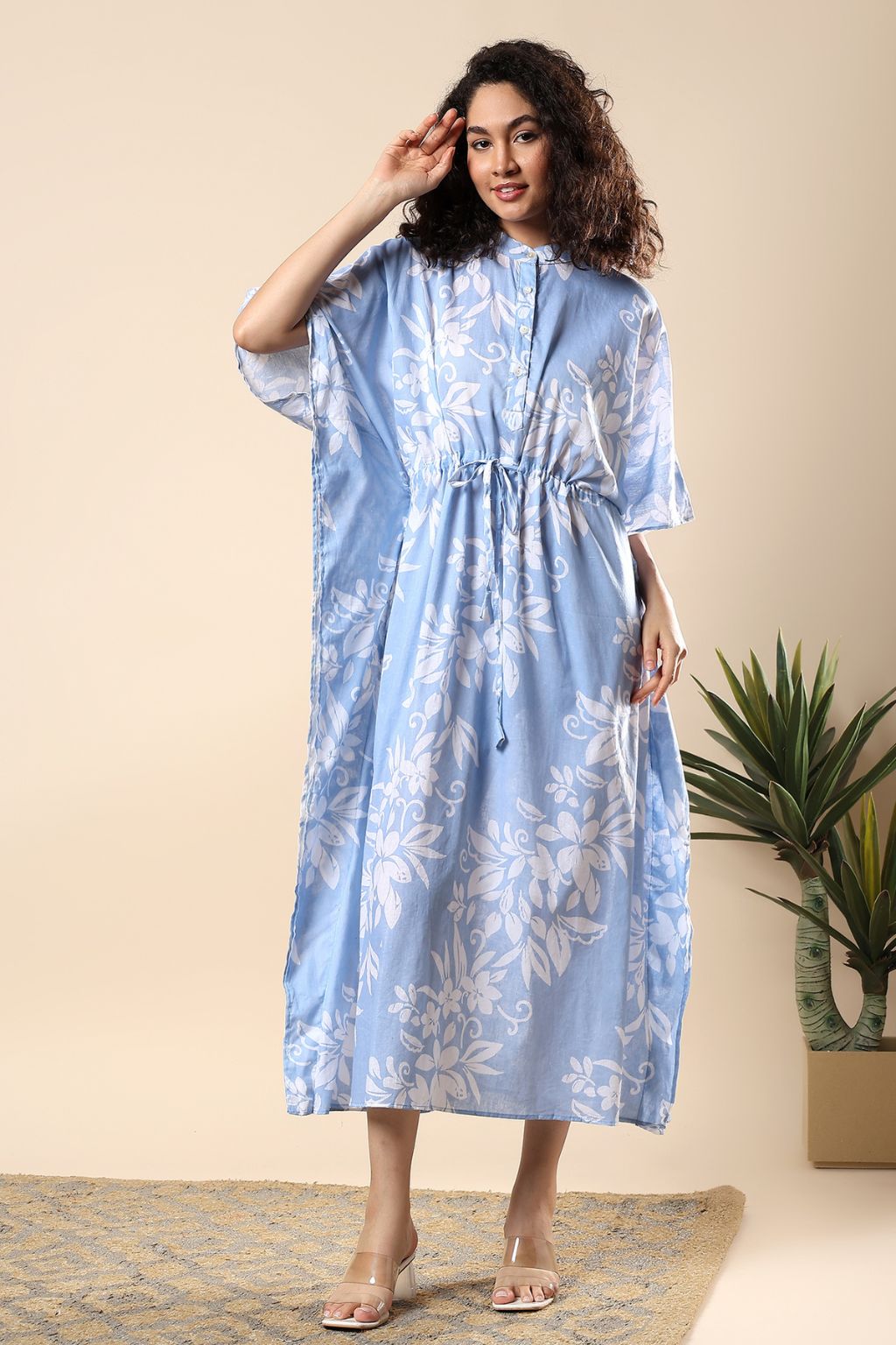 Ocean Bloom Cotton Shirt Kaftan