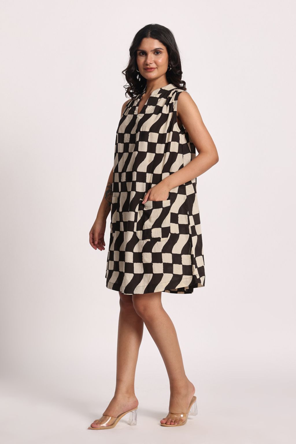 Checkmate Chic Cotton A-Line Dress
