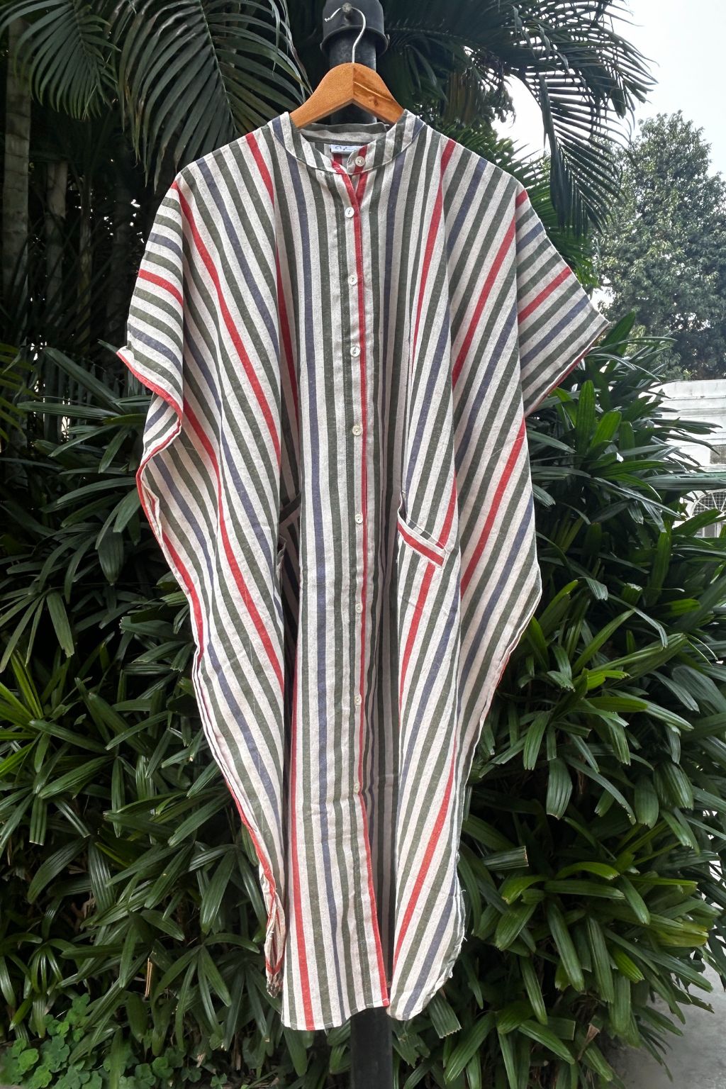 Multicolured Stripe Cotton Kaftan Shirt Dress