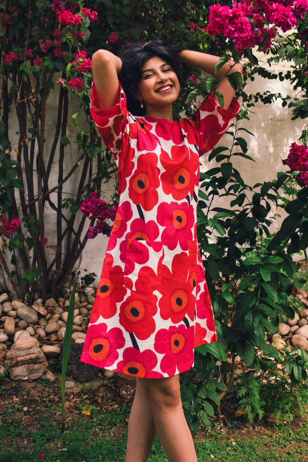 Scarlet Blossom Cotton Shift Dress