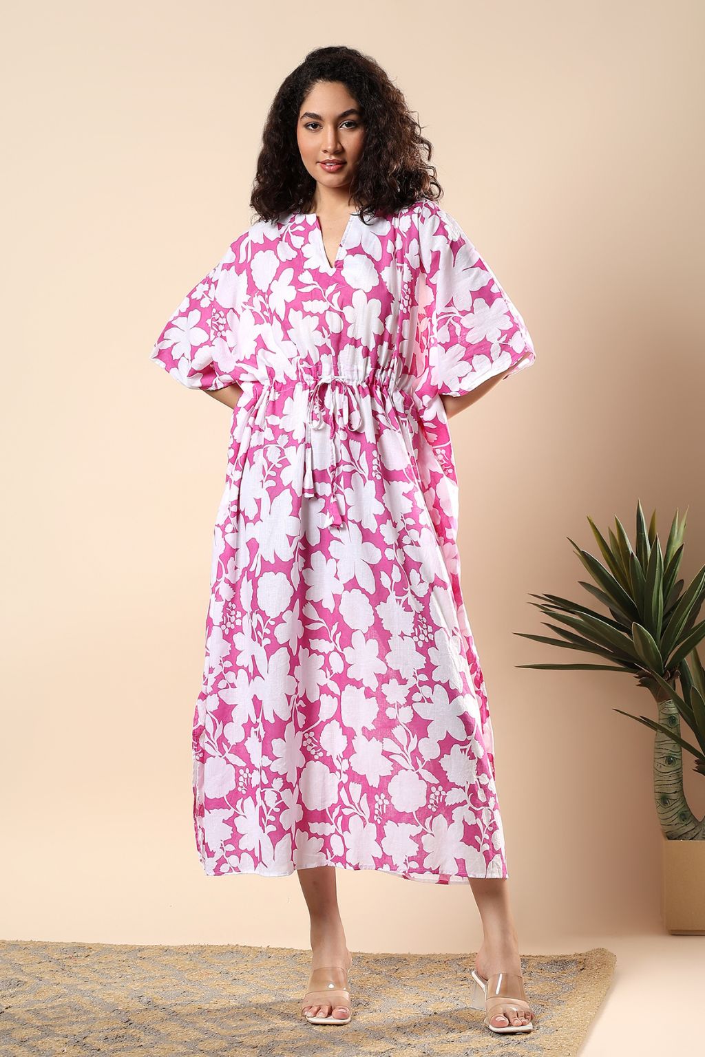 Rosé Flora Maxi Cotton Kaftan