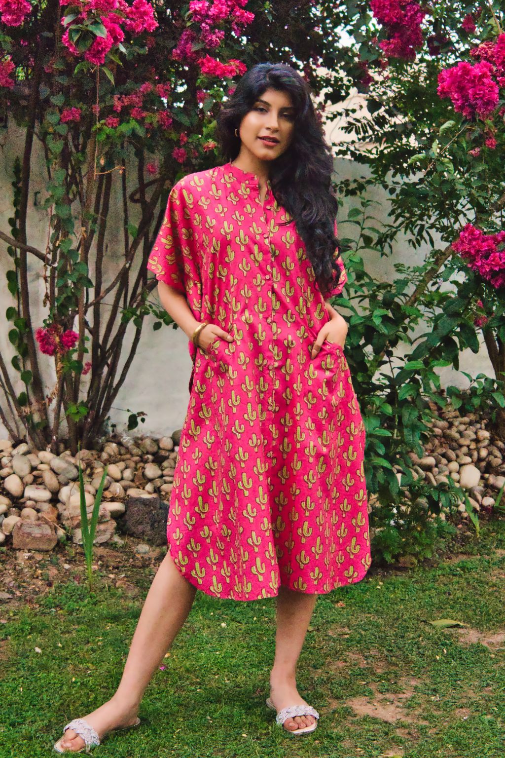 Cactii Love Kaftan Cotton Shirt Dress