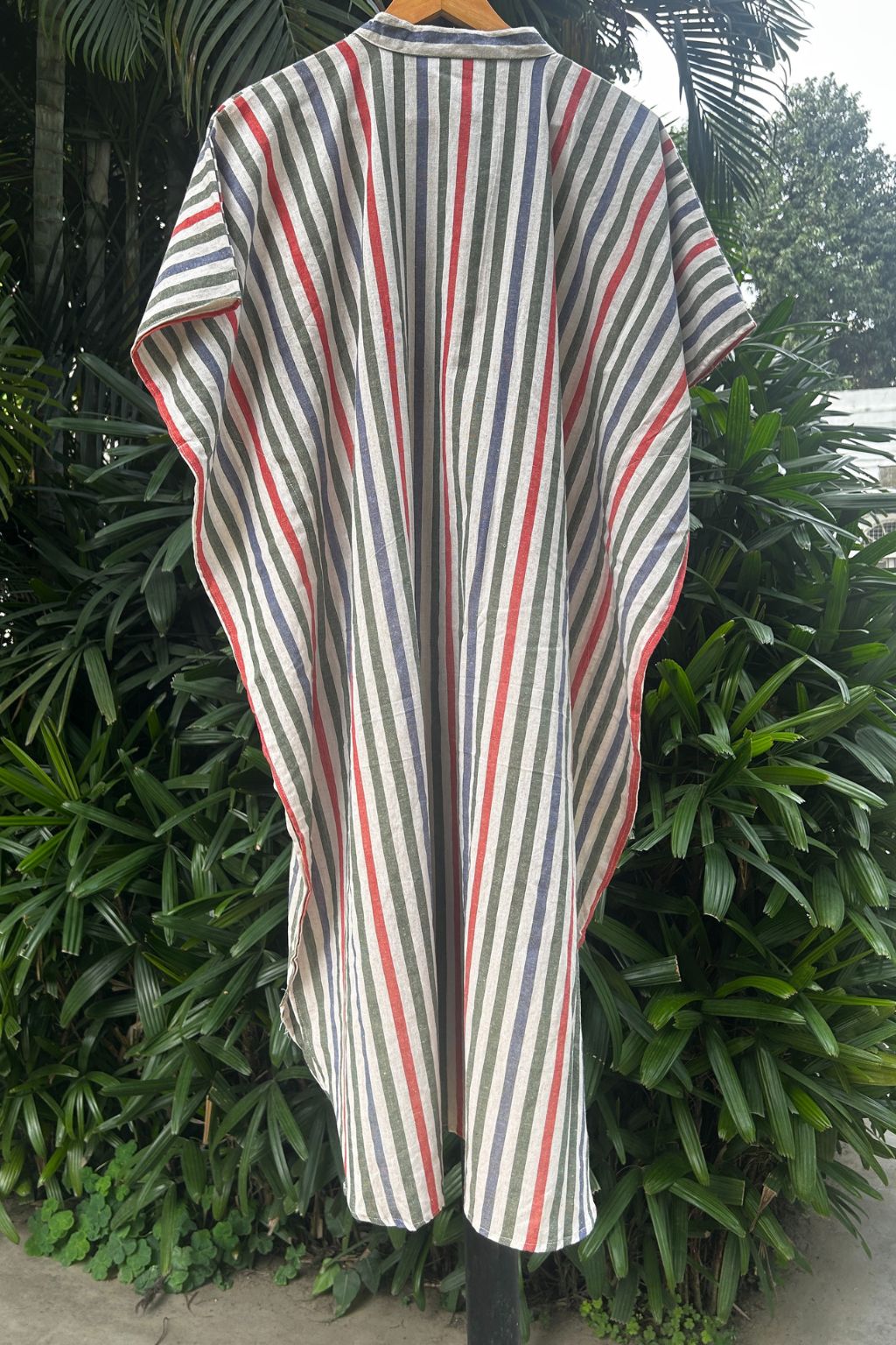Multicolured Stripe Cotton Kaftan Shirt Dress