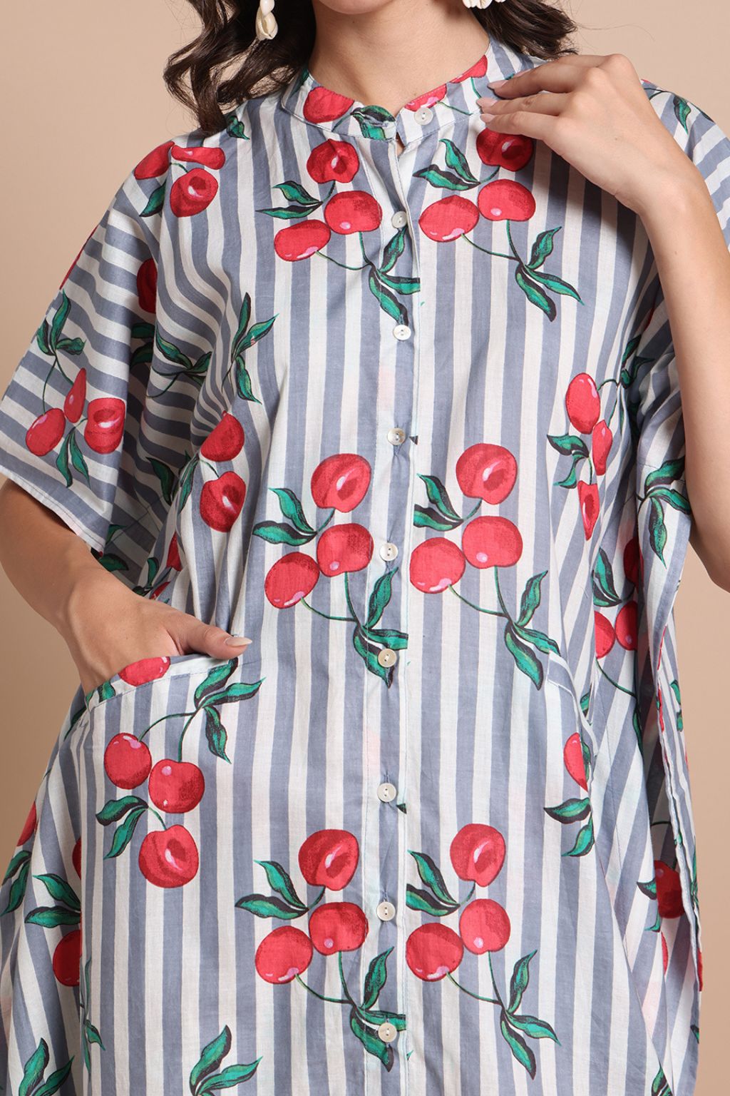 Cherry Twist Cotton Kaftan Shirt Dress