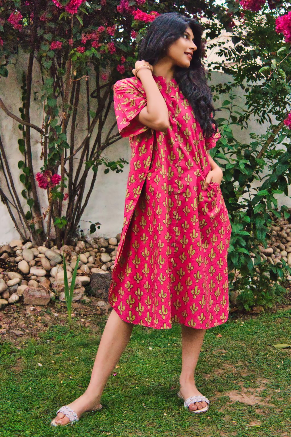 Cactii Love Kaftan Cotton Shirt Dress