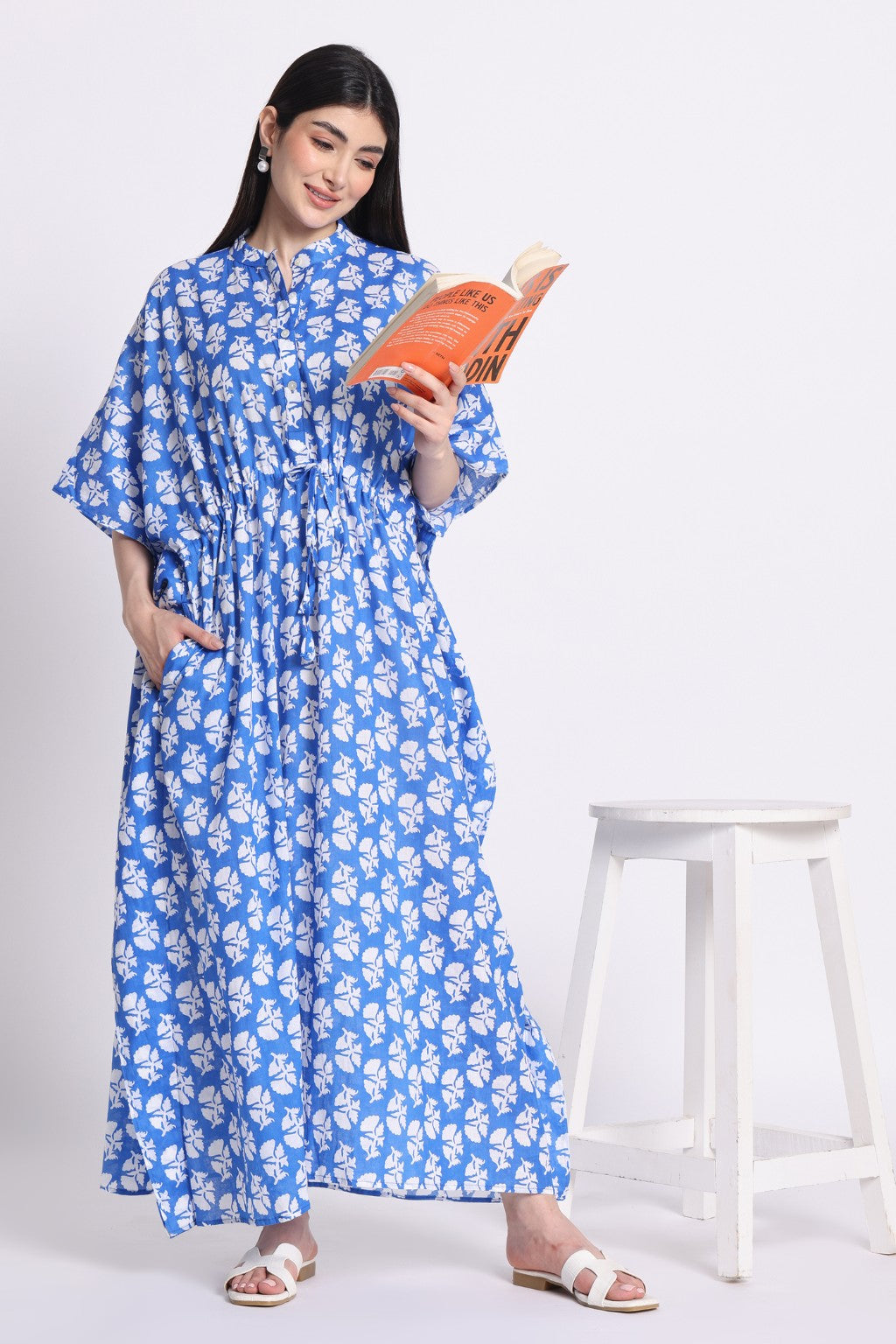 Blues & Blooms Cotton Shirt Kaftan