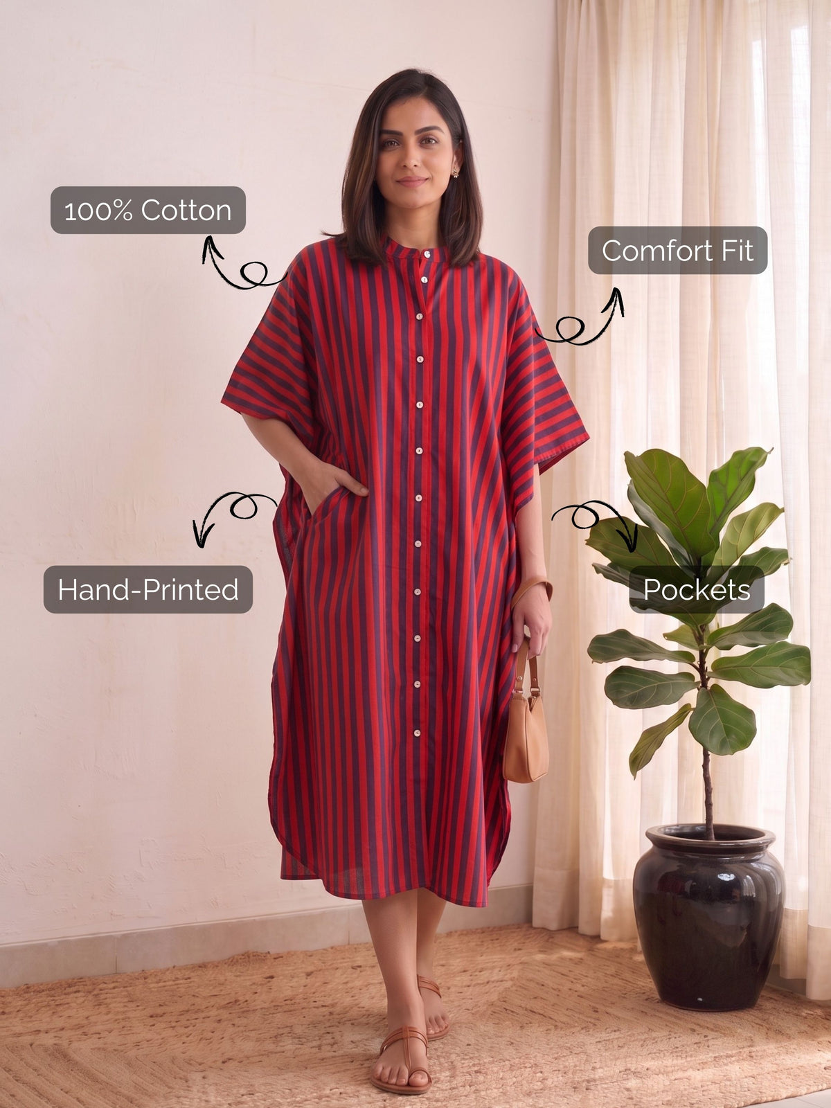 Blue Ribbon Cotton Kaftan Dress