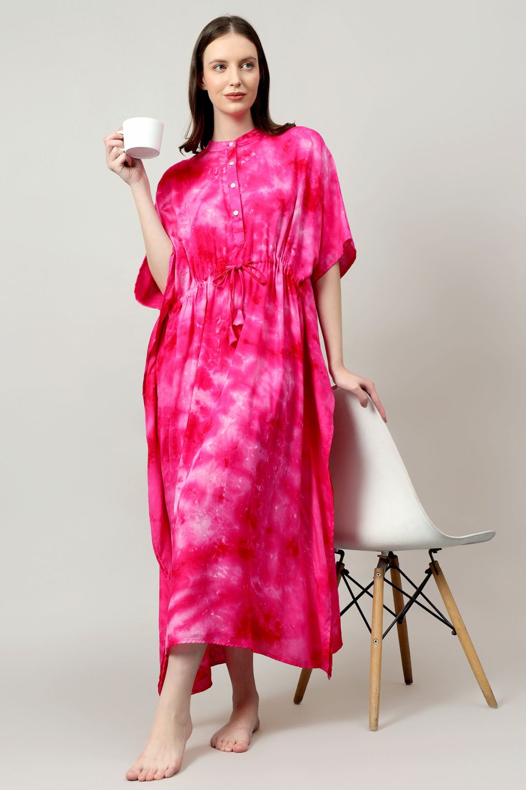 Hot Pink Shibori Cotton Shirt Kaftan