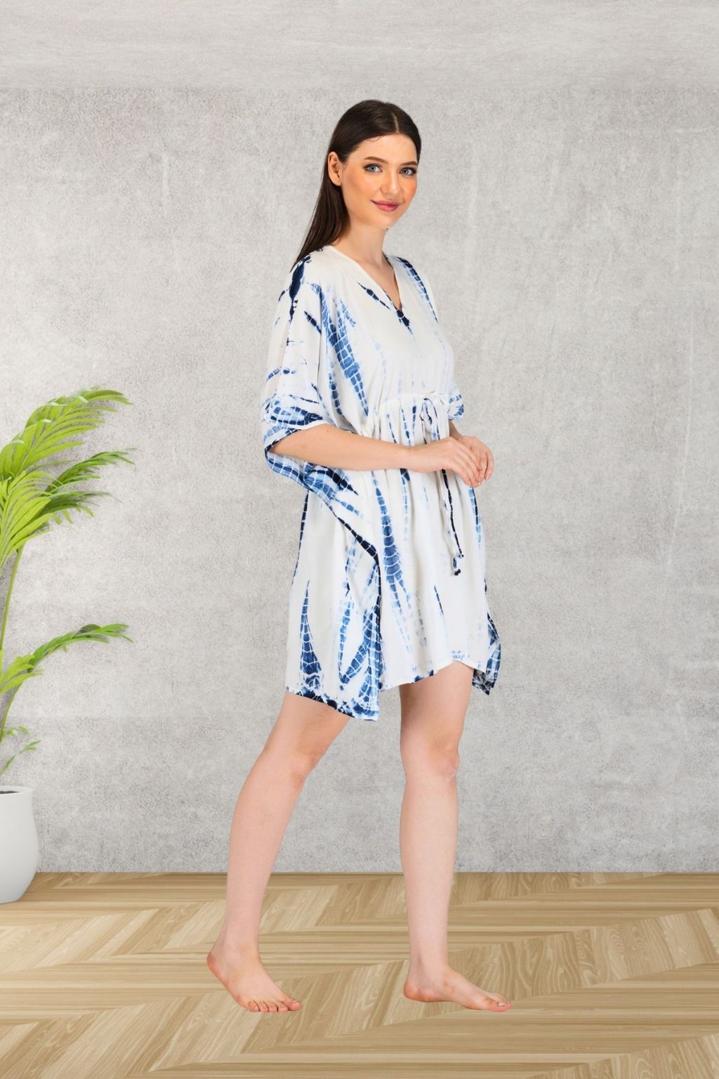 Blissful Tie and Dye White - Blue Mini Kaftan