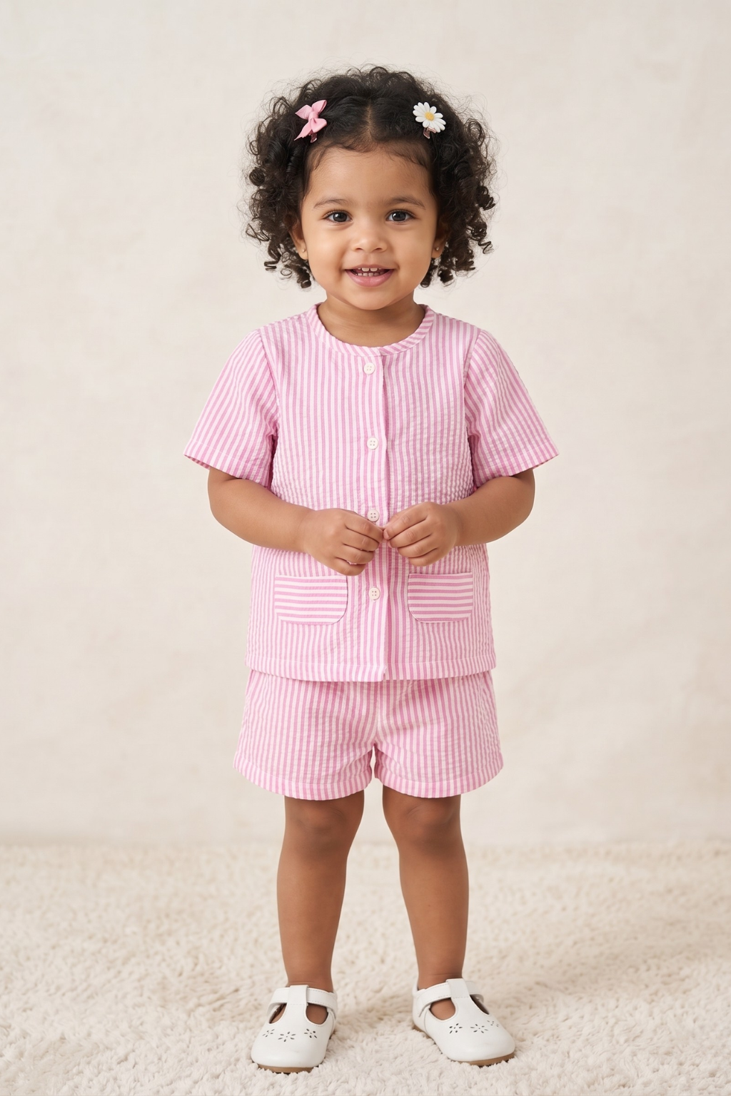 Little Snuggle Stripes – Cotton Seersucker Shorts Set