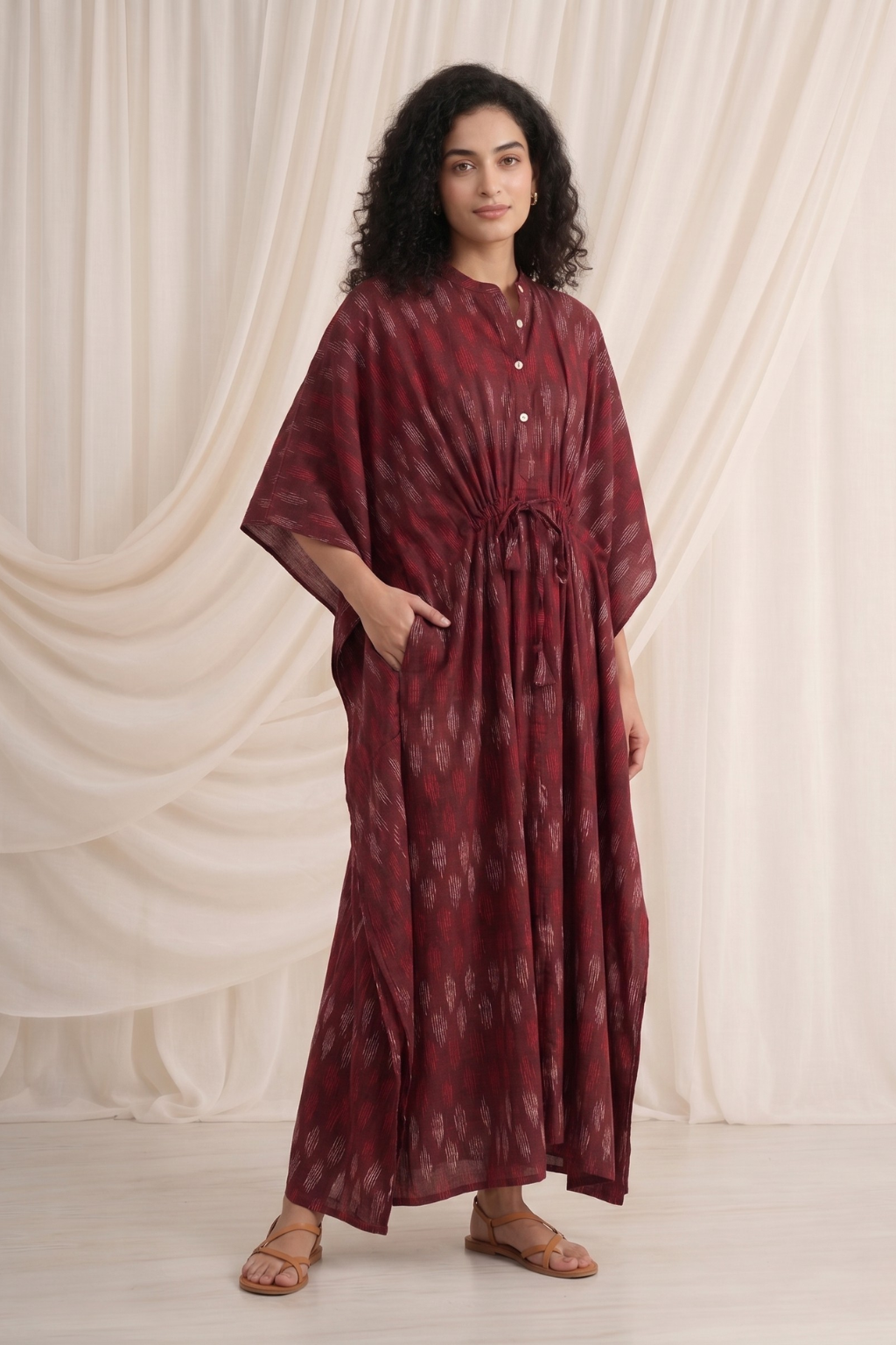 Mulberry Dusk Handwoven Ikat Cotton Kaftan