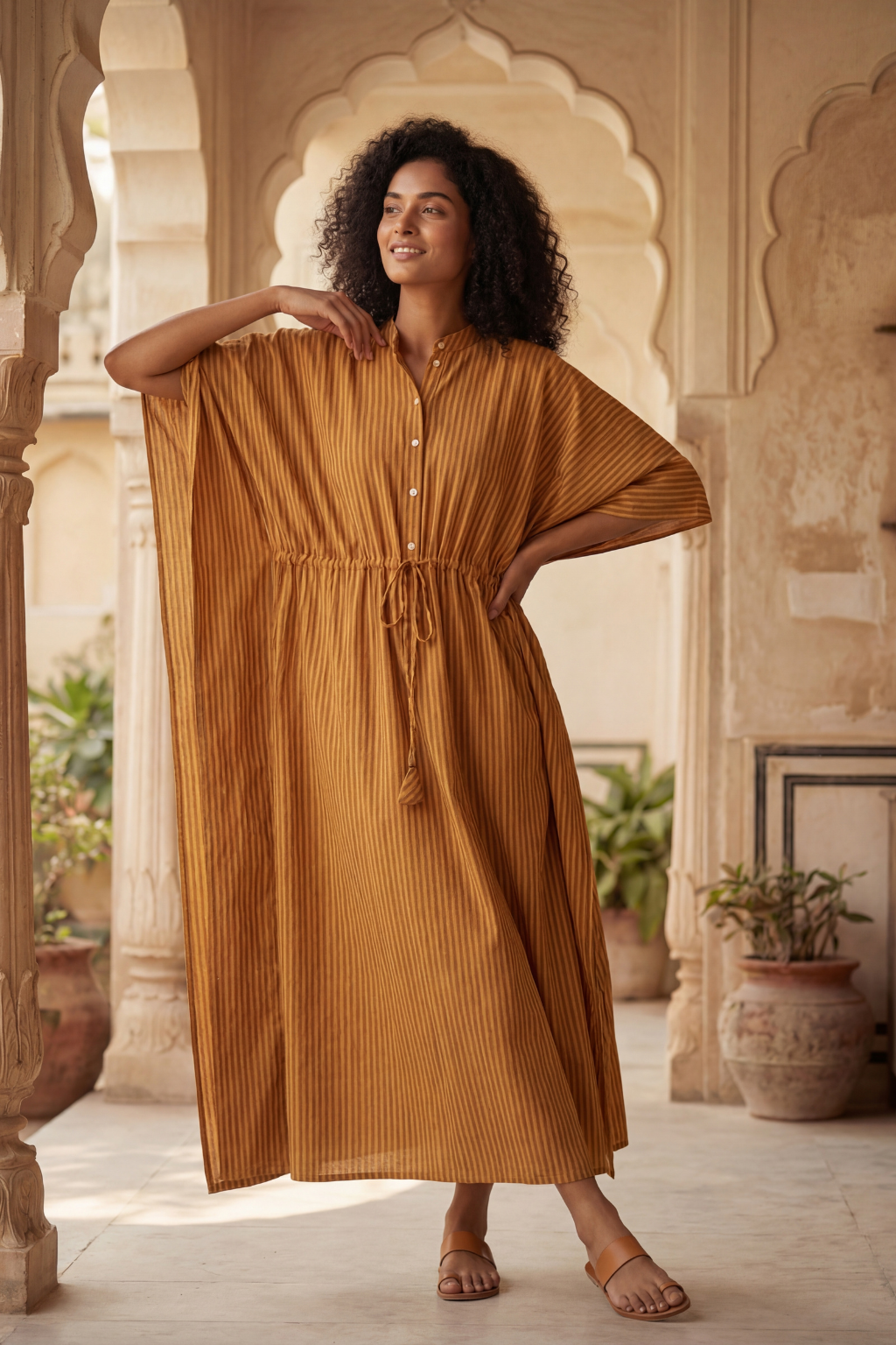 Sunset Glow Cotton Stripe Kaftan