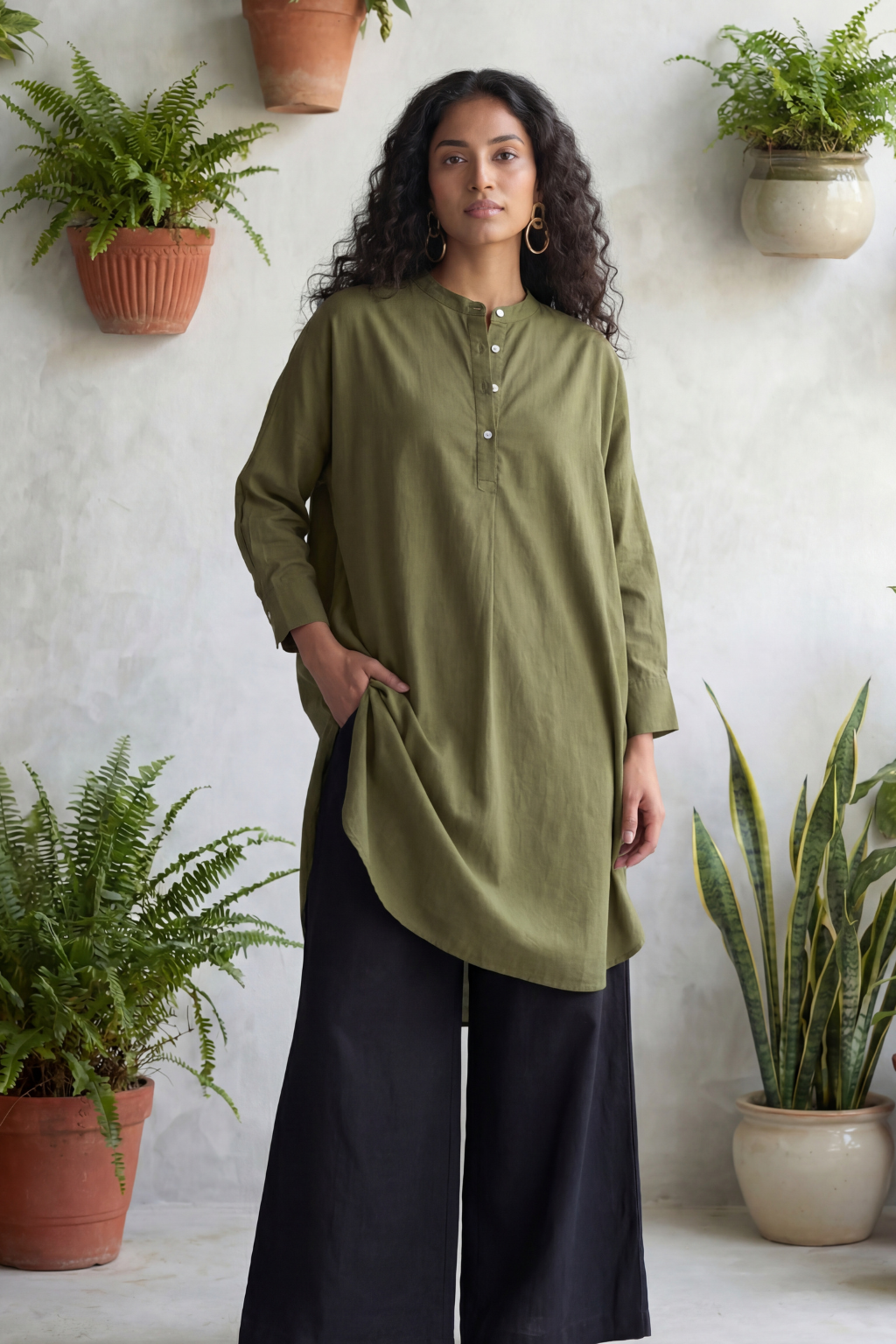 Samira Olive Cotton Kurta Set