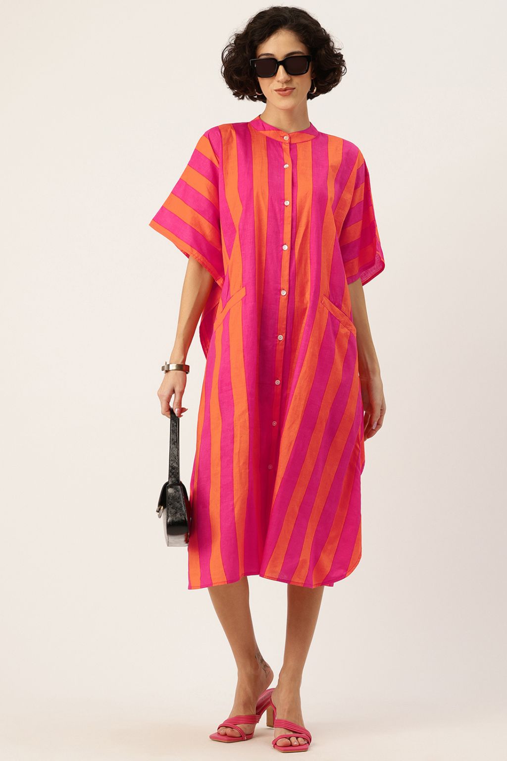 Stripe Galore Cotton Kaftan Shirt Dress