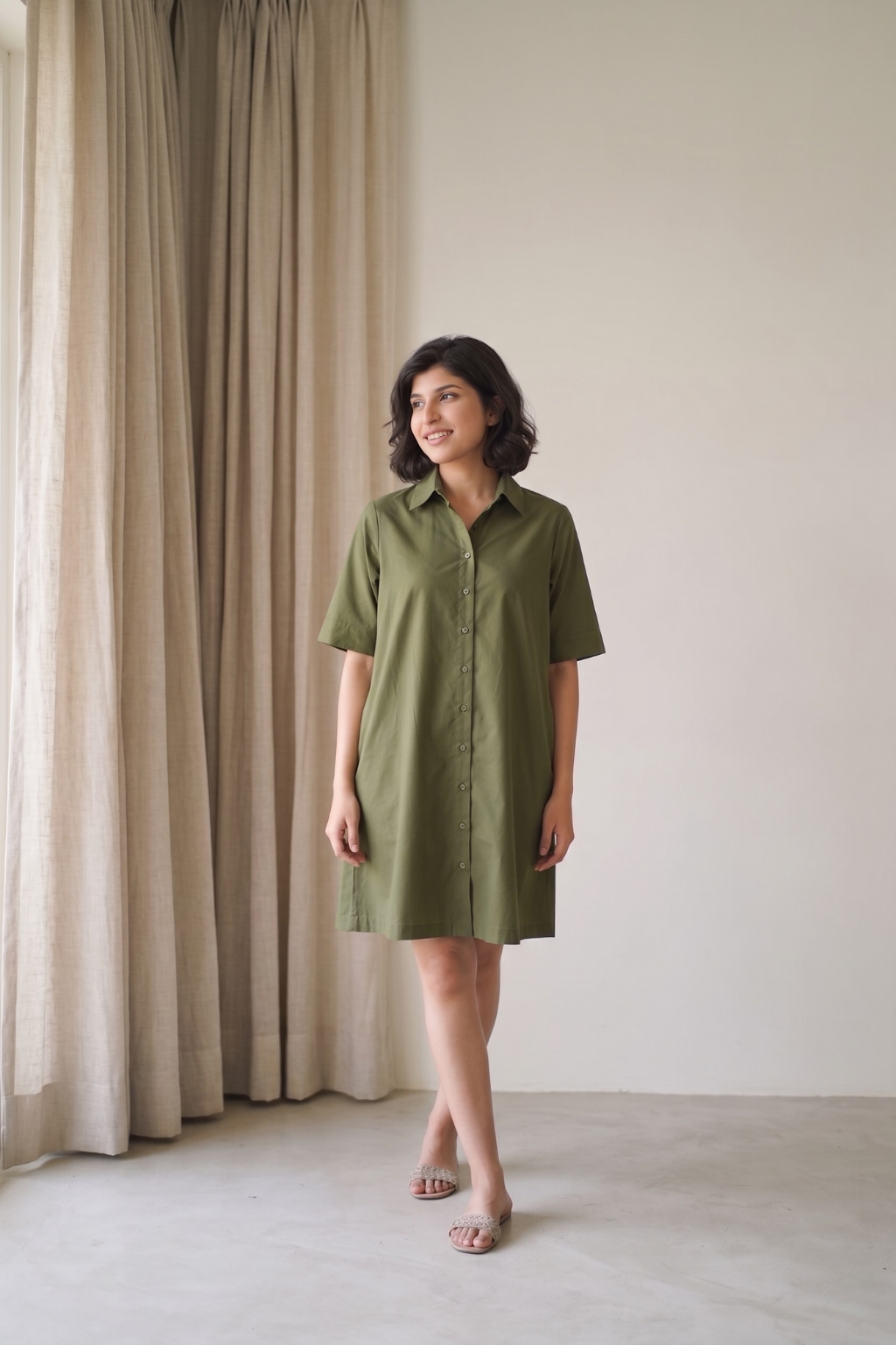 Olive Muse Poplin Dress