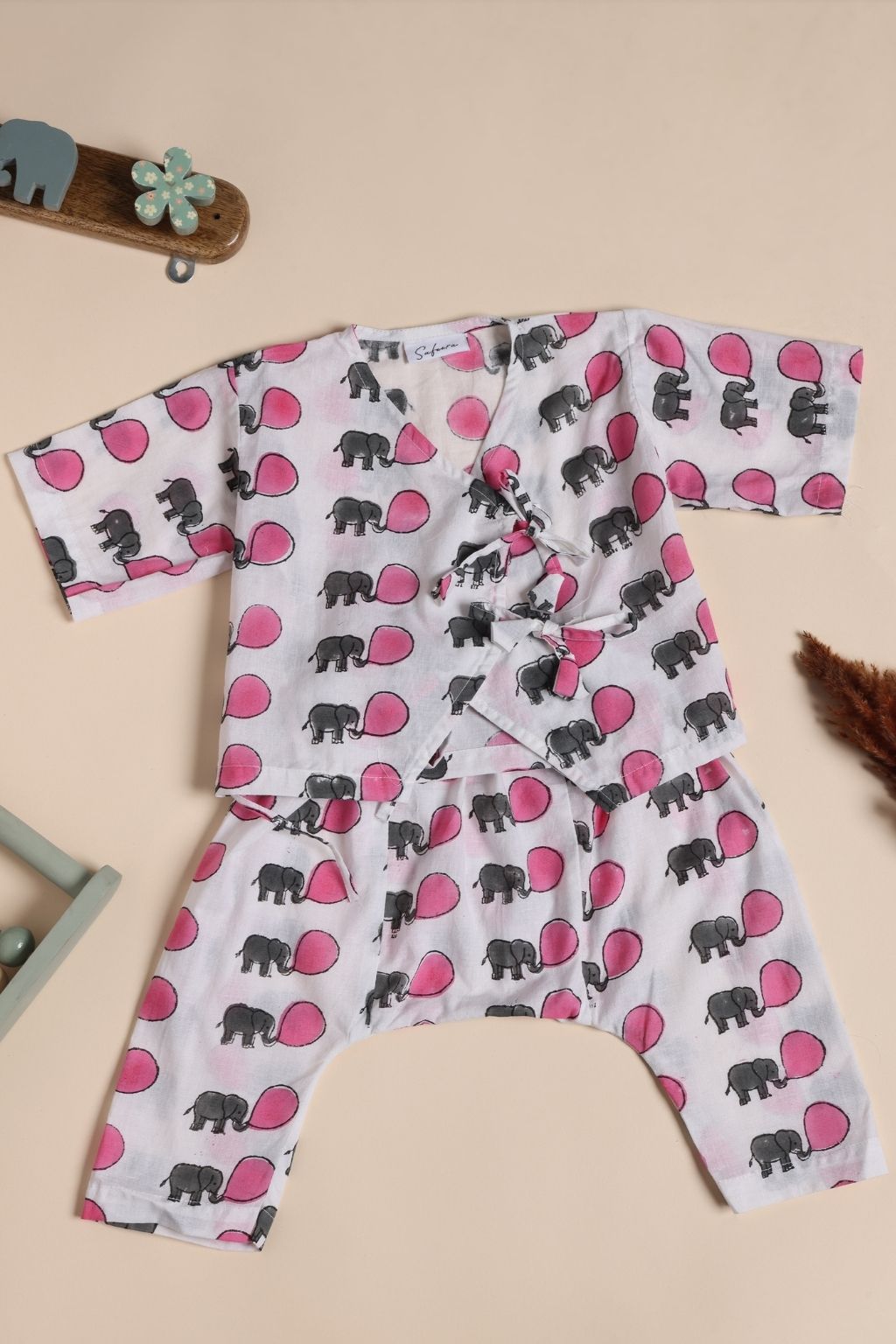 Bubblegum Bling Elephant Mulmul Jhabla Set