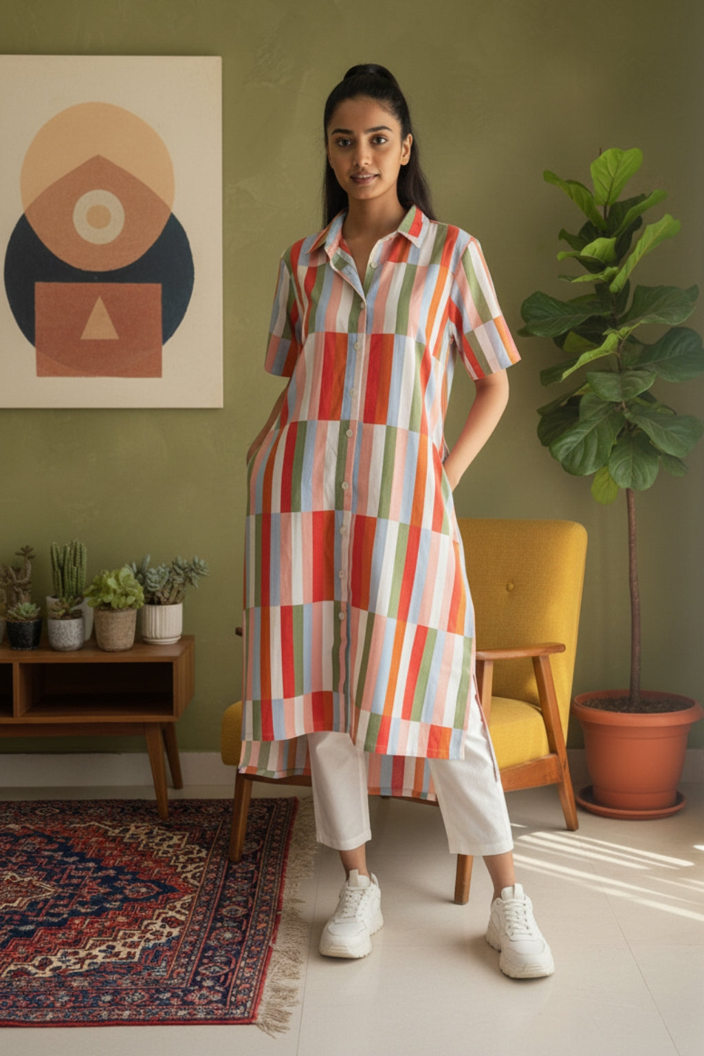 Carnival Multi Stripe Cotton Long Shirt