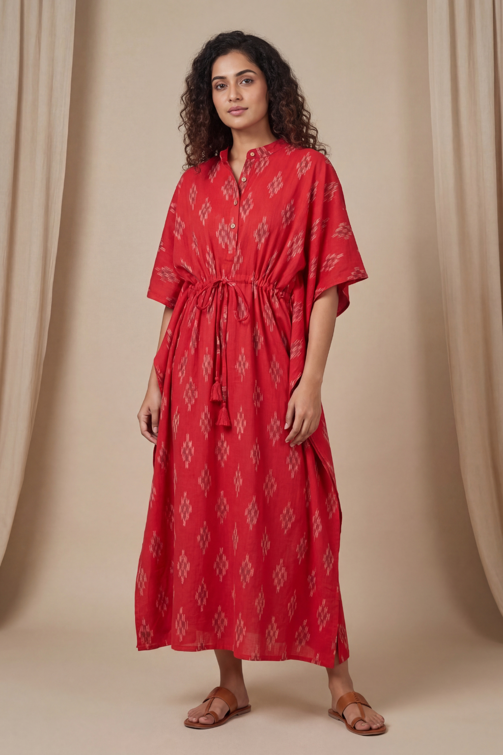 Coral Ember Ikat Kaftan