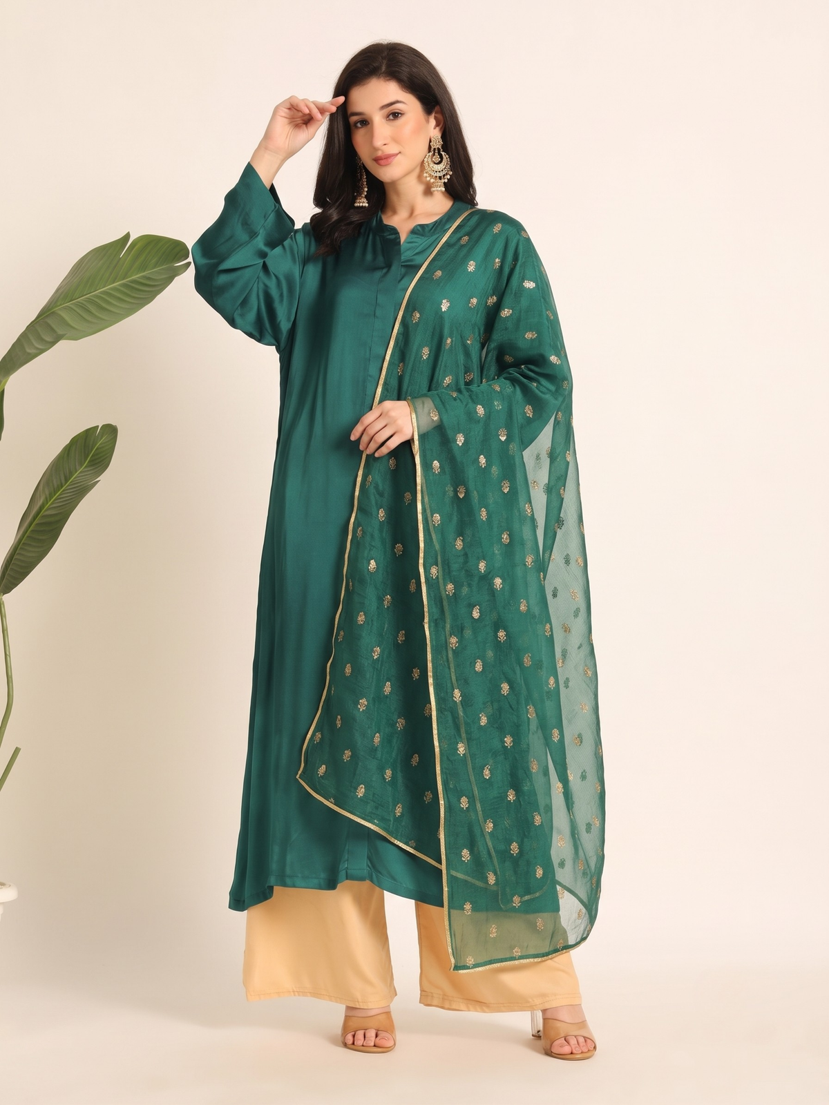 Sunehri Teal Modal Long Silk Kurta