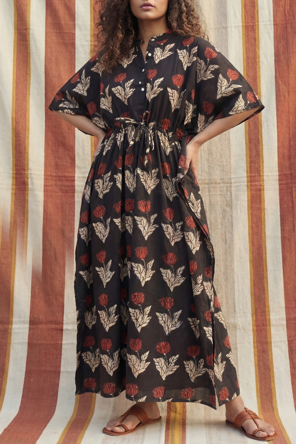 Phool Handblock Printed Bagru Kaftan