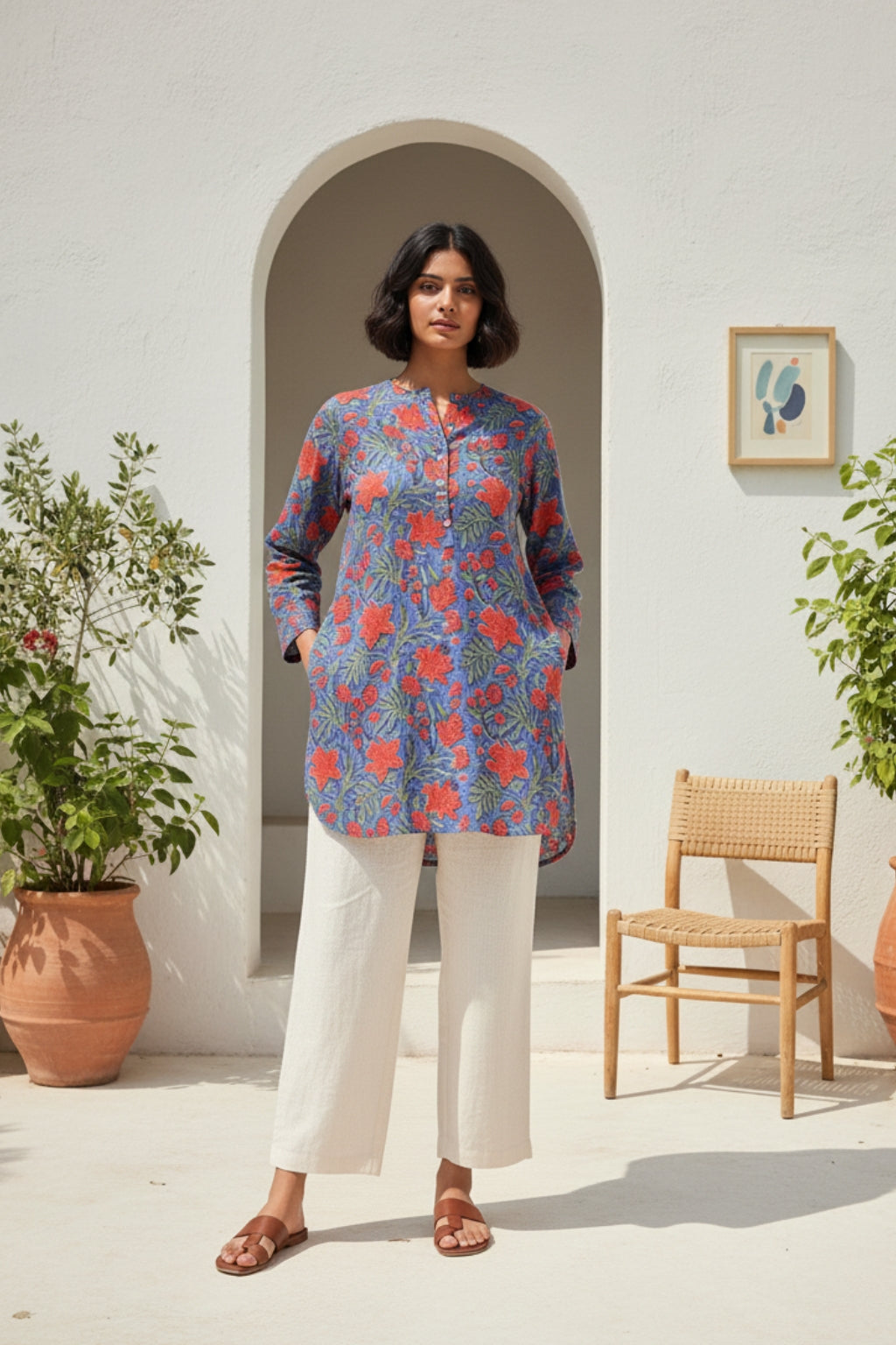Blue Botanica Handblock Cotton Tunic