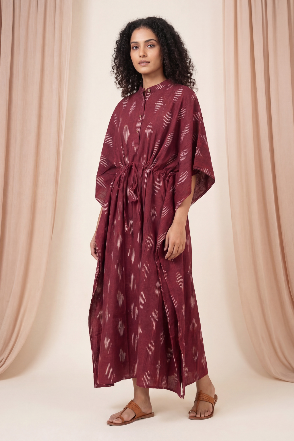 Crimson Dusk Ikat Kaftan