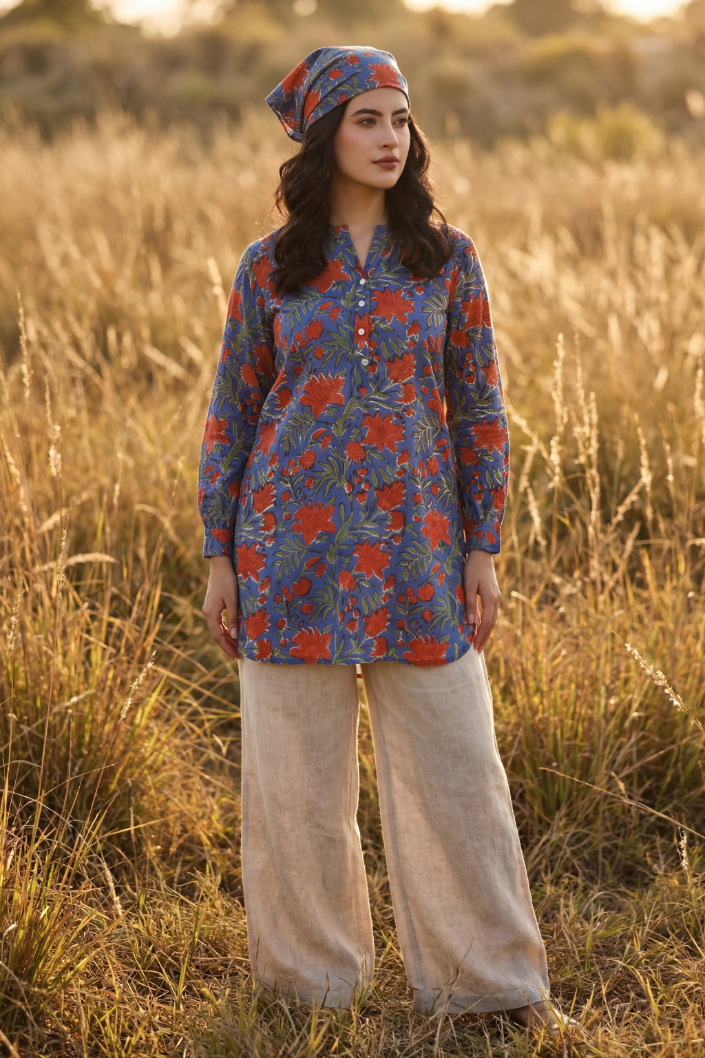 Blue Botanica Handblock Cotton Tunic