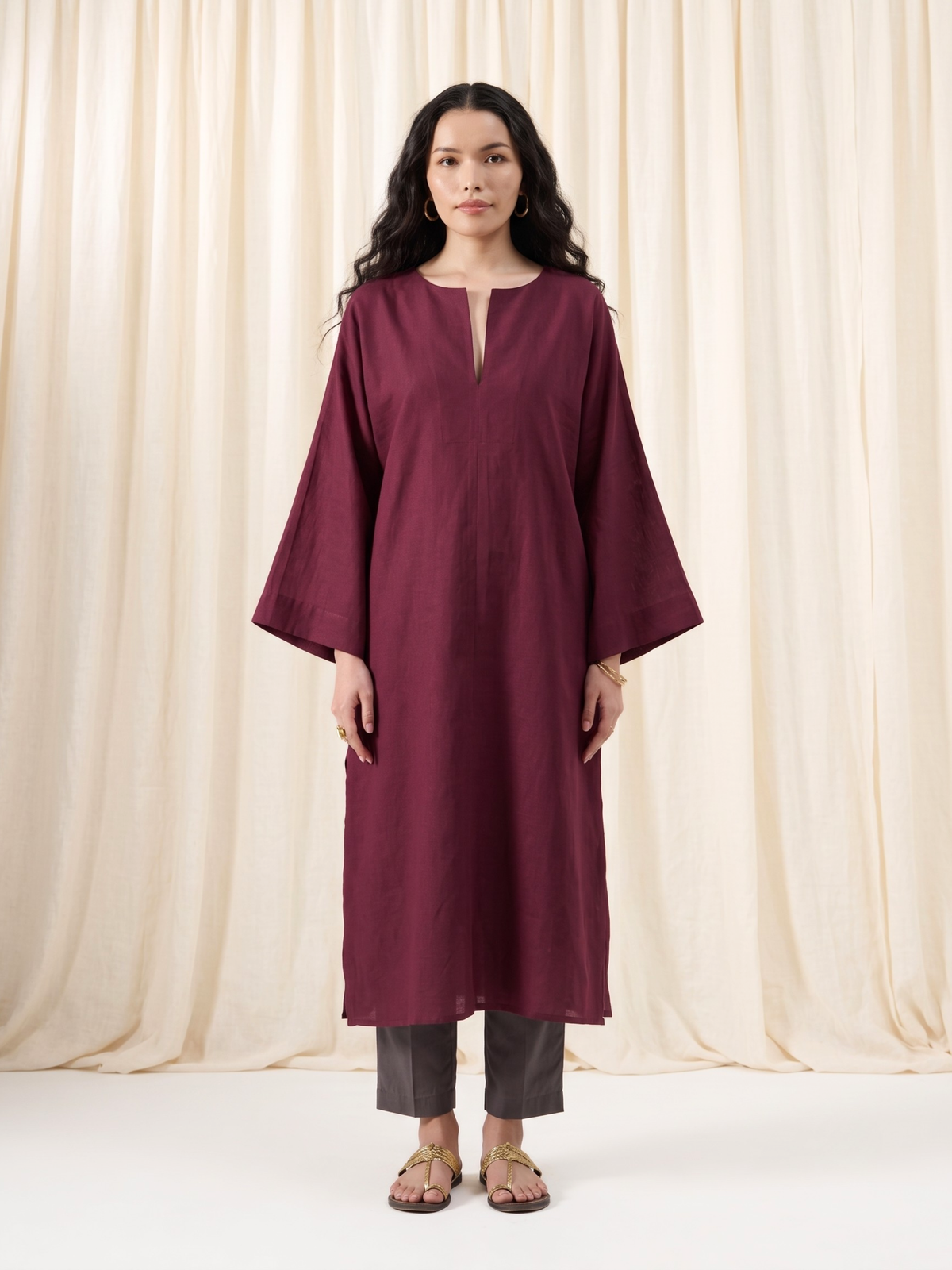 Blooming Wine Comfort Cotton Kurta