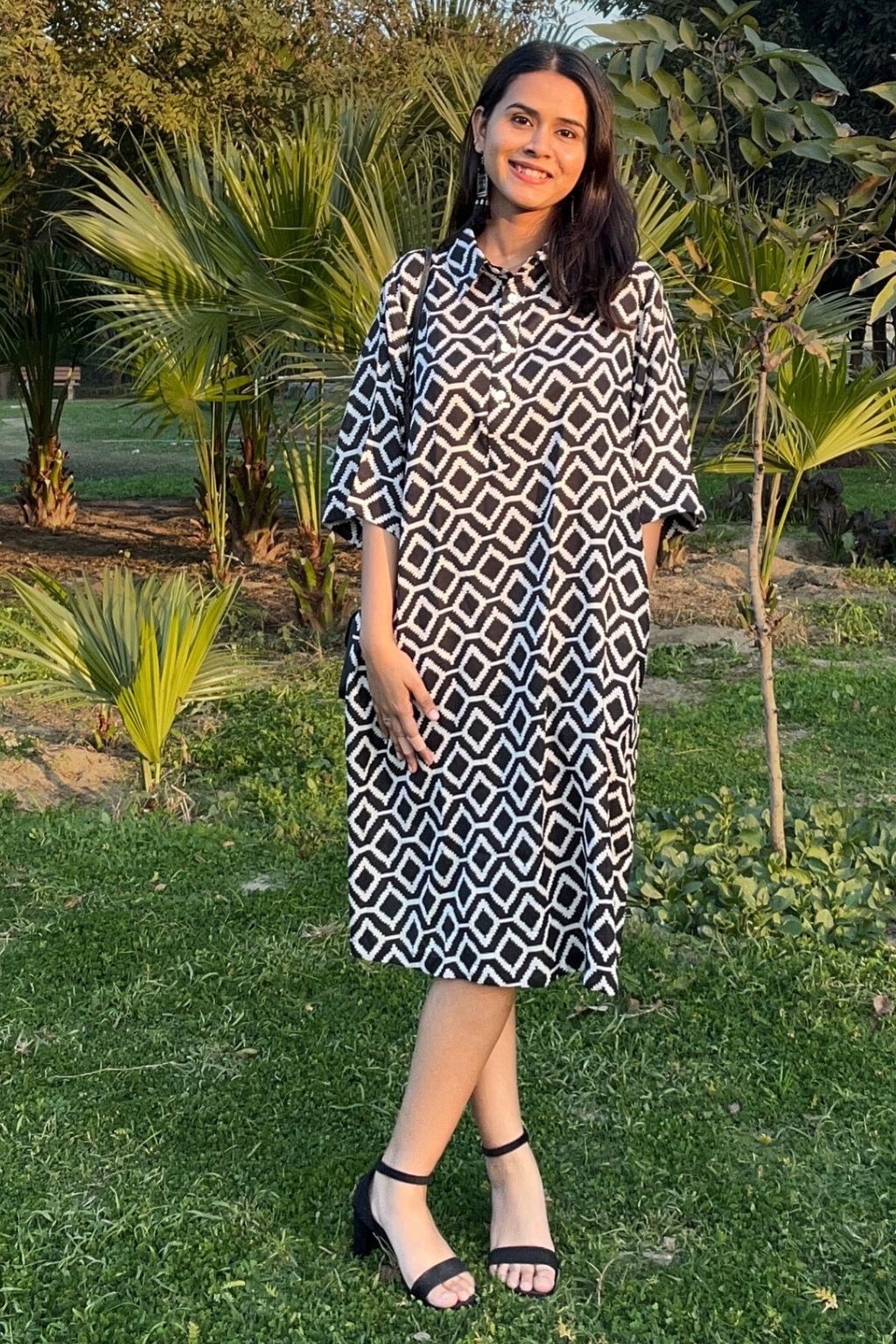 Monochrome Magic Black Cotton Shift Dress