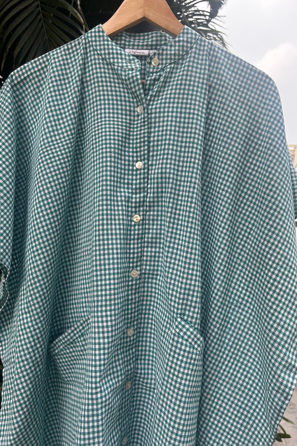 Green Check Cotton Kaftan Shirt Dress