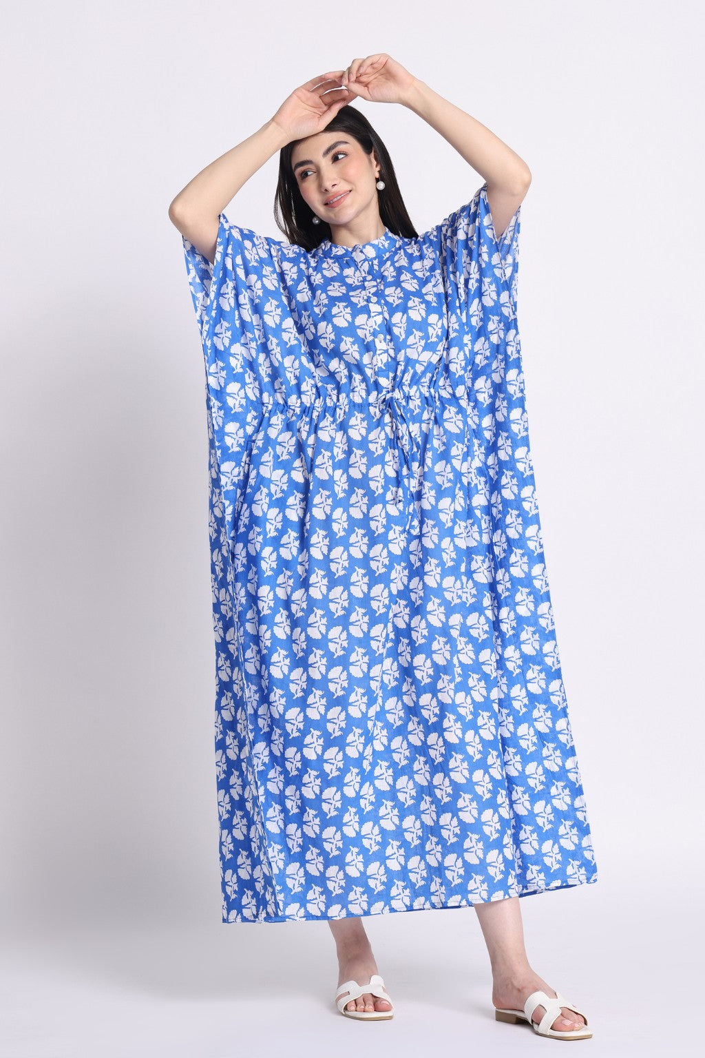 Blues & Blooms Cotton Shirt Kaftan