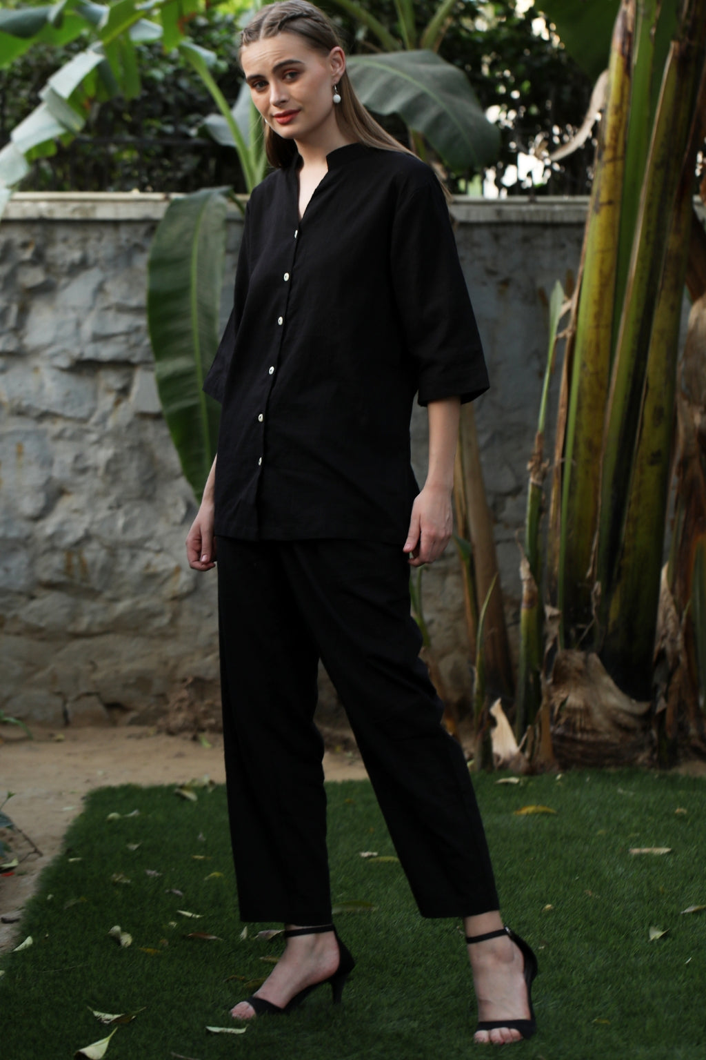 Solid Black Cotton Co-Ord Set