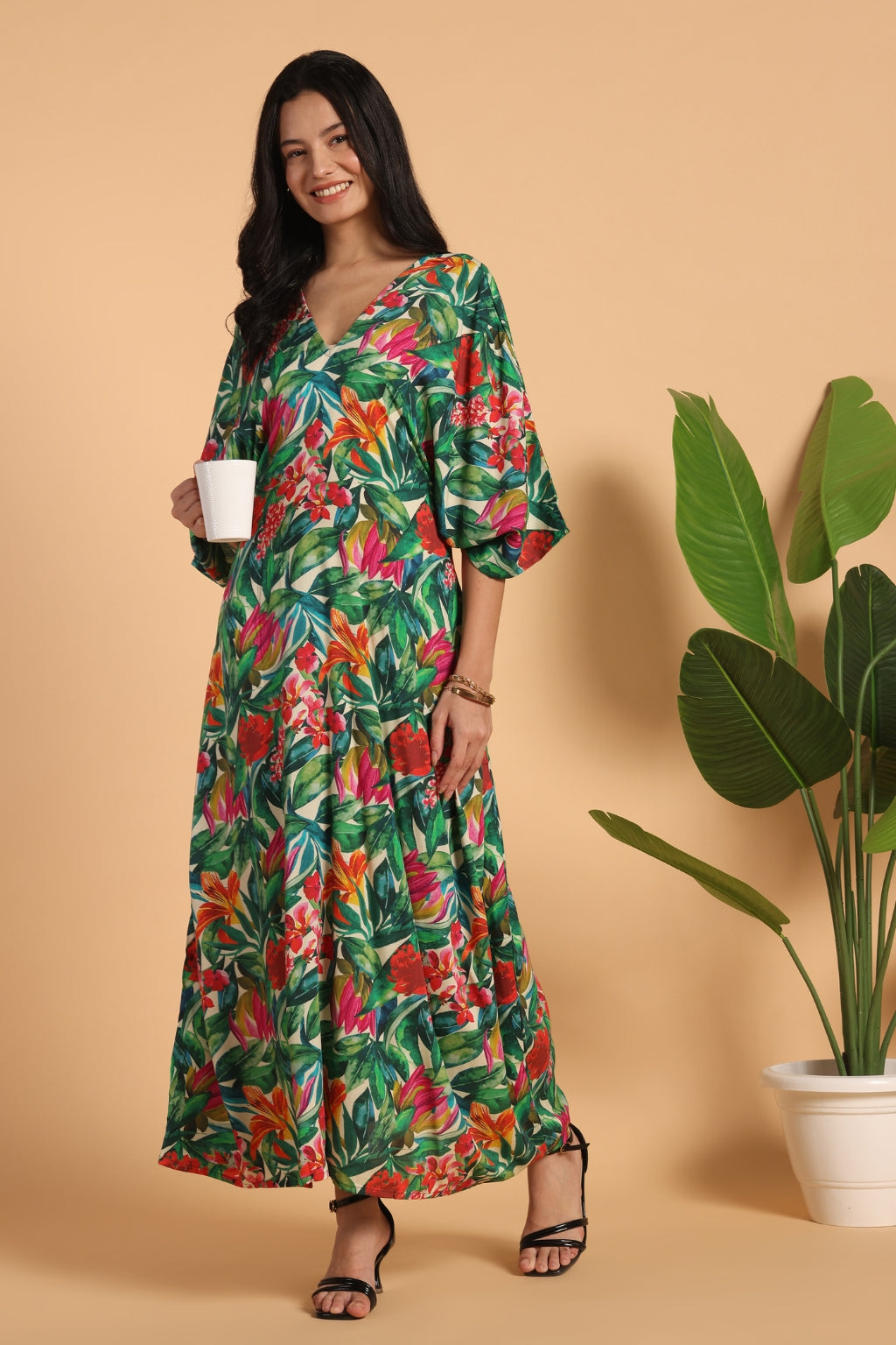 Flowers in Bloom Rayon Maxi Dress With Belt