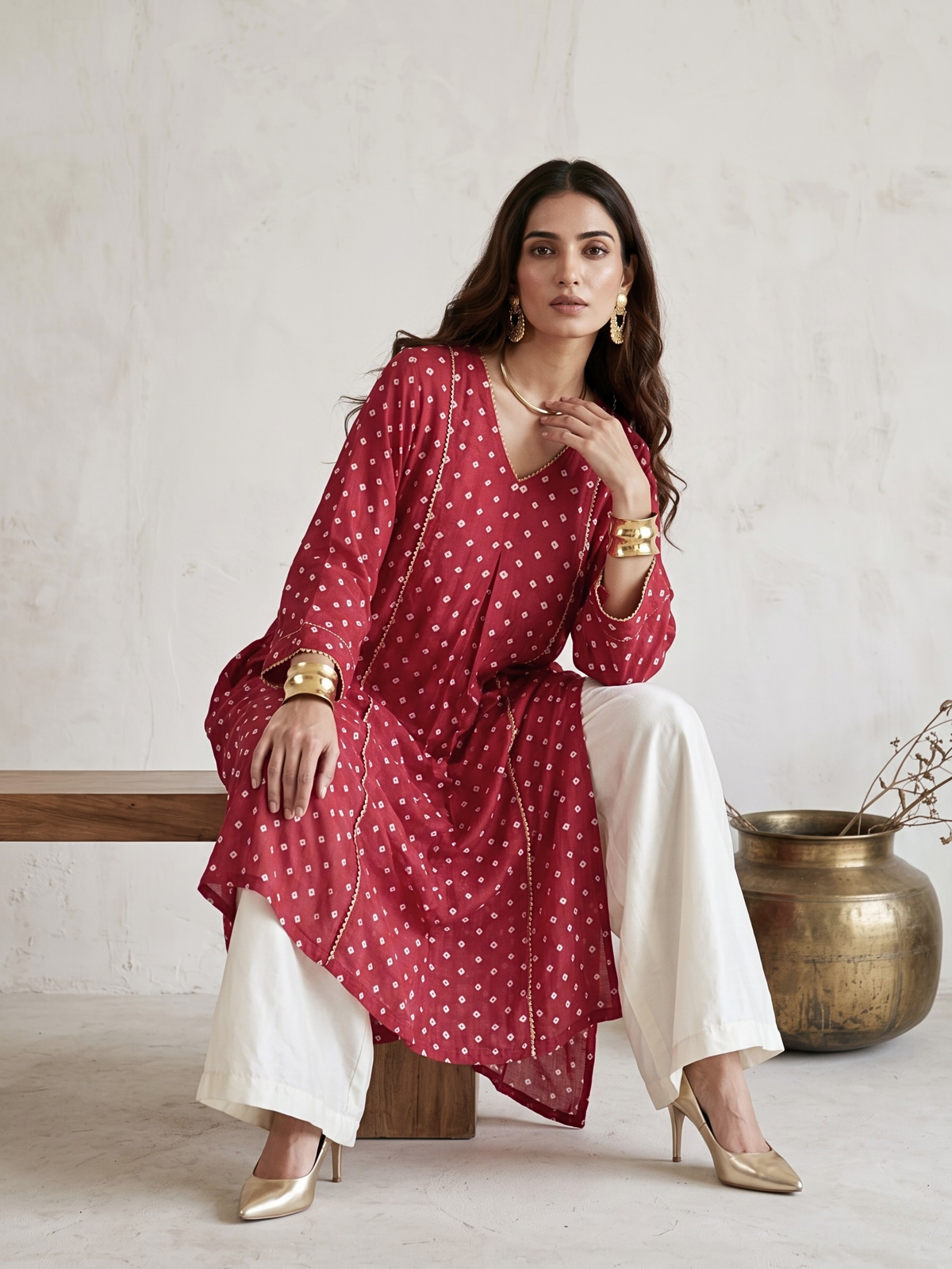 Gulal Bandhej Modal Silk Kurta