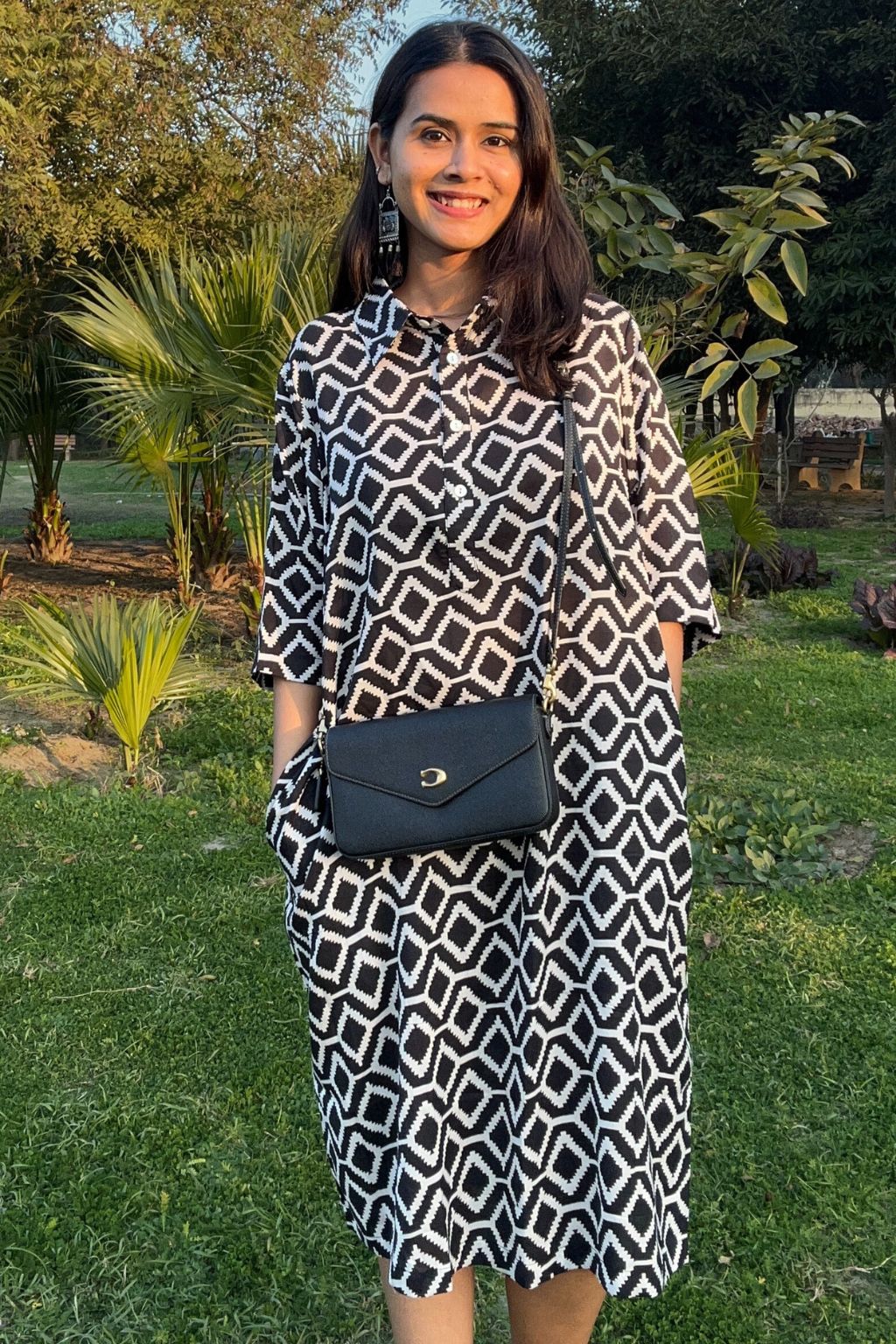 Monochrome Magic Black Cotton Shift Dress