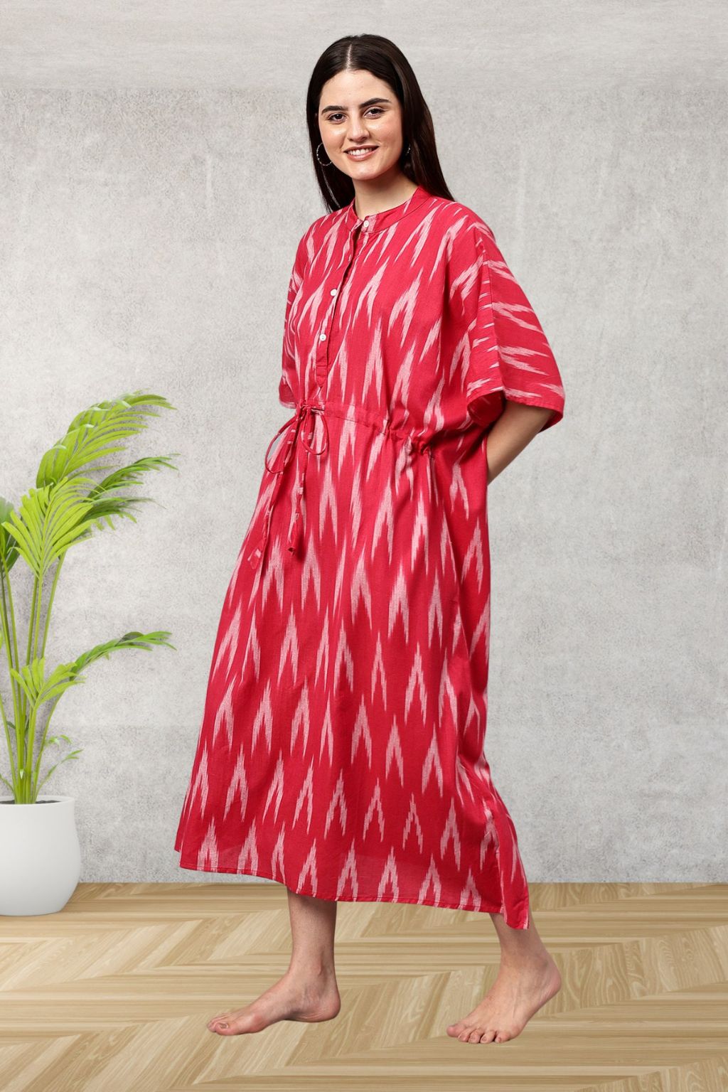 Red Ikkat Paradise Cotton Maxi Kaftan