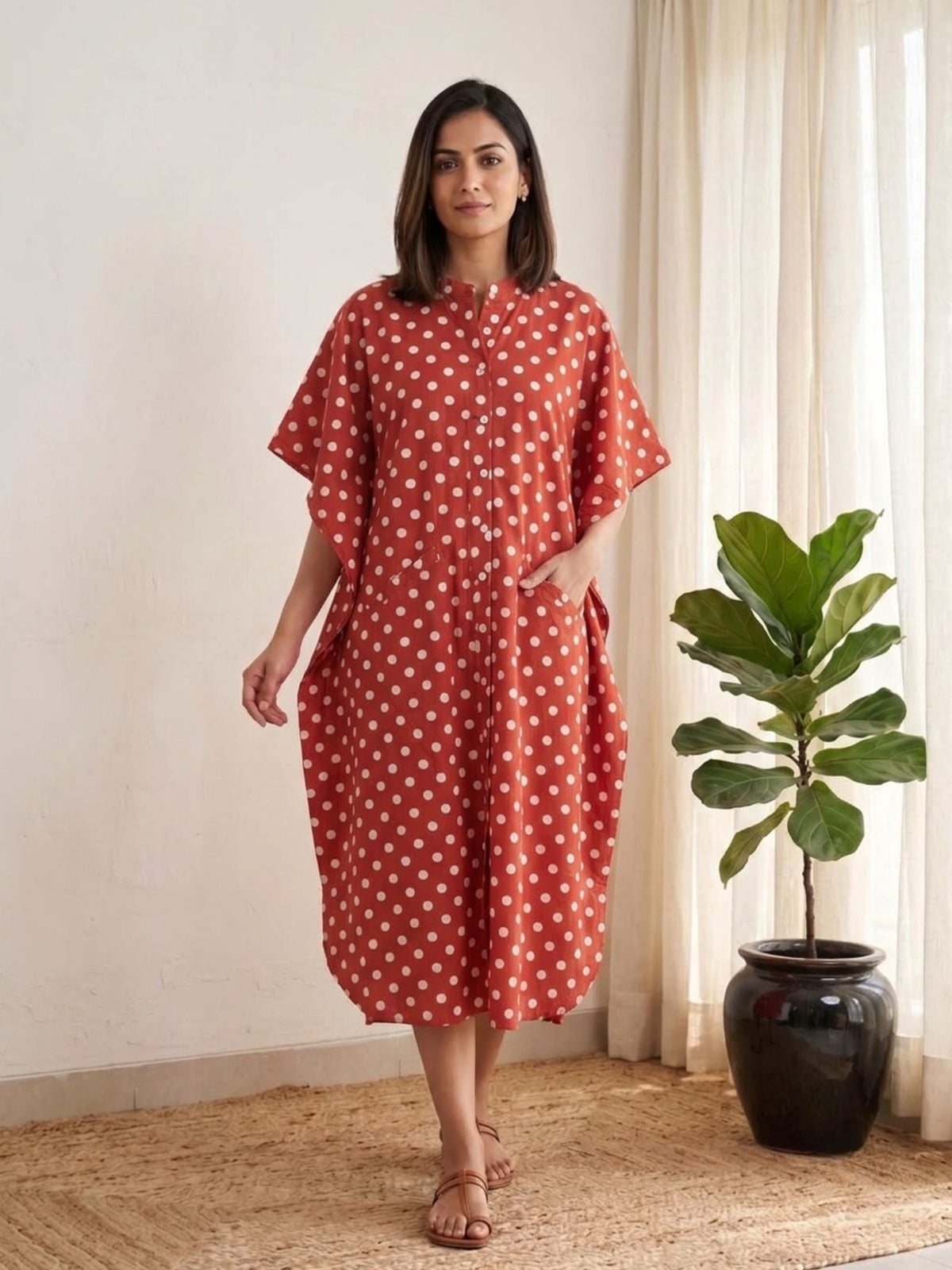 Polka Magic Cotton Kaftan Dress