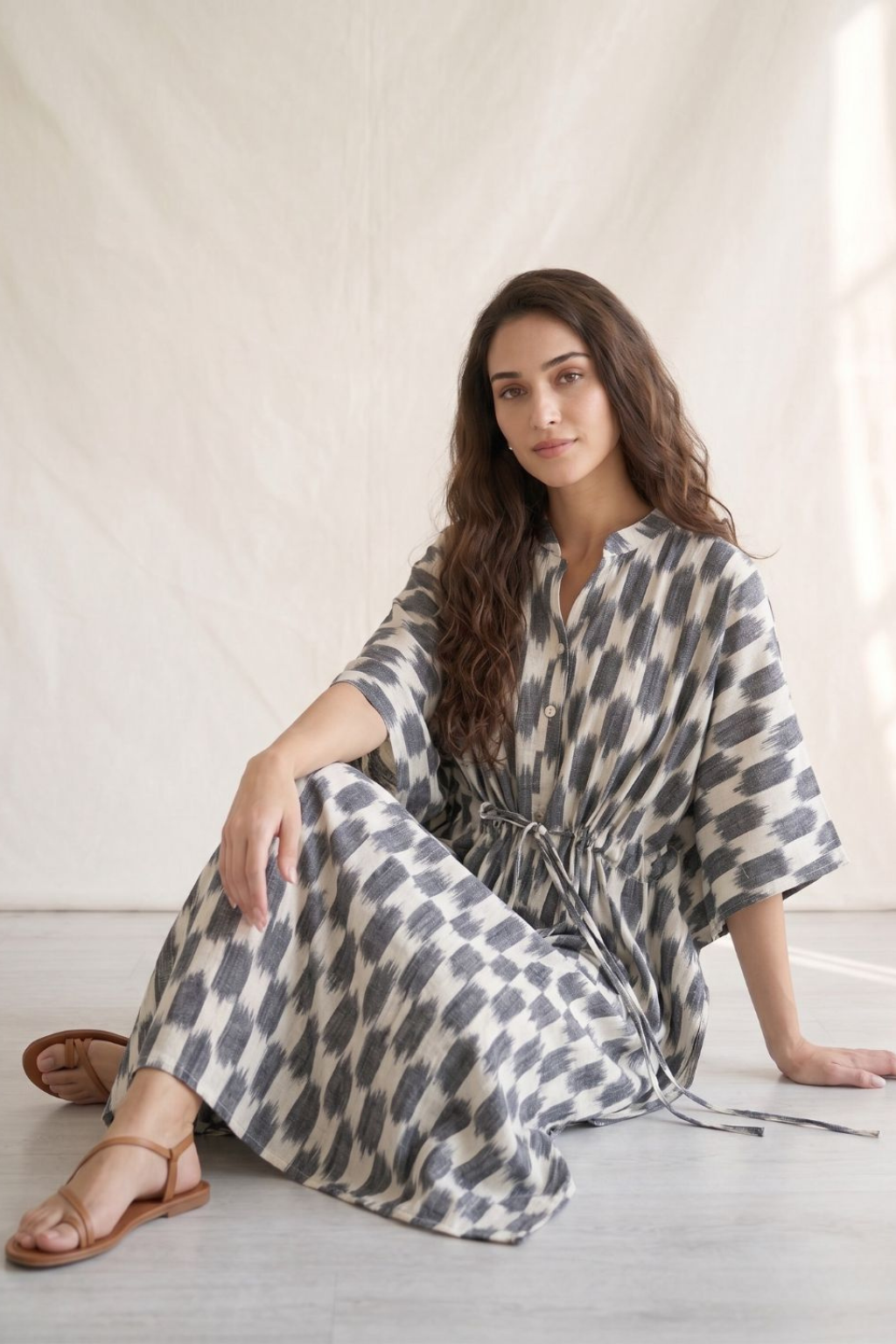 Moonstone Handwoven Ikat Cotton Kaftan
