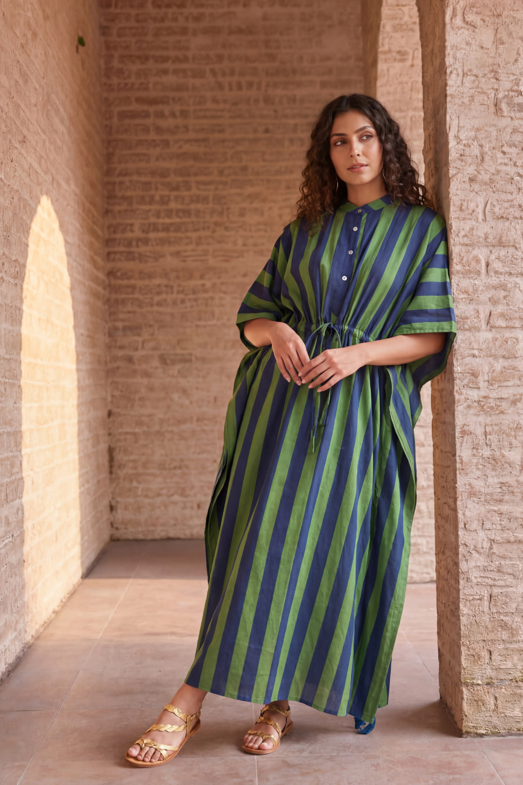 Calm Lagoon Cotton Stripe Kaftan