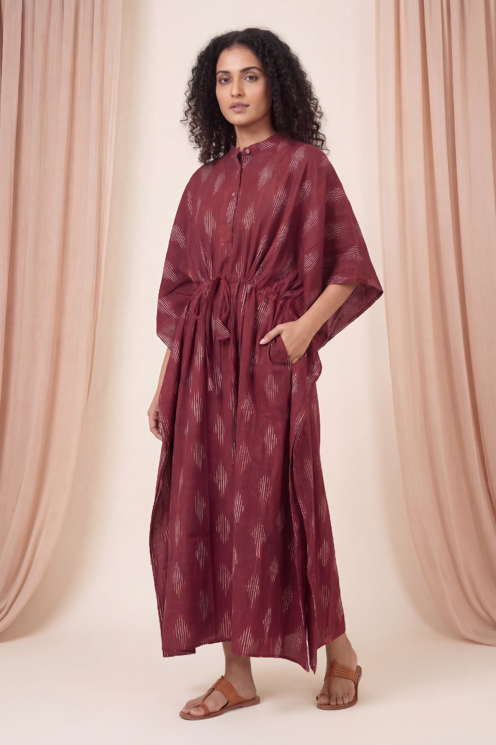 Crimson Dusk Ikat Kaftan