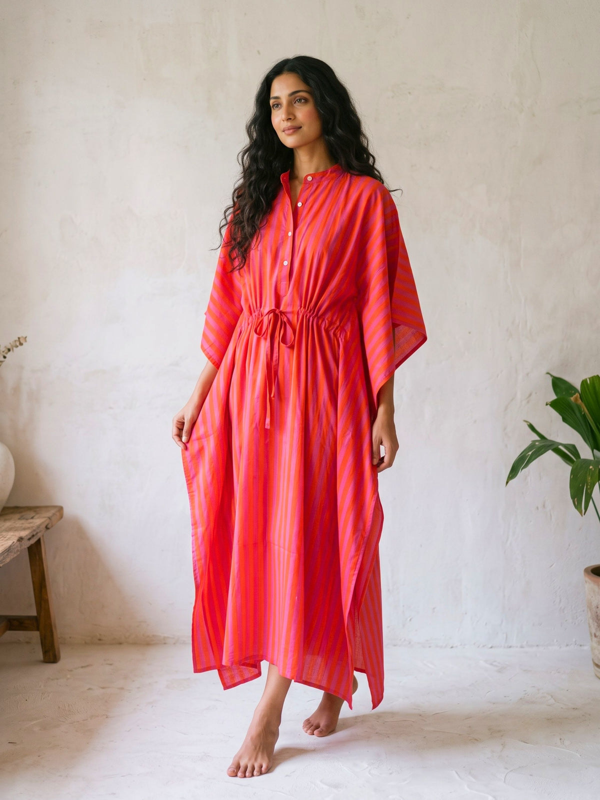 Peachy Bliss Stripe Maxi Kaftan