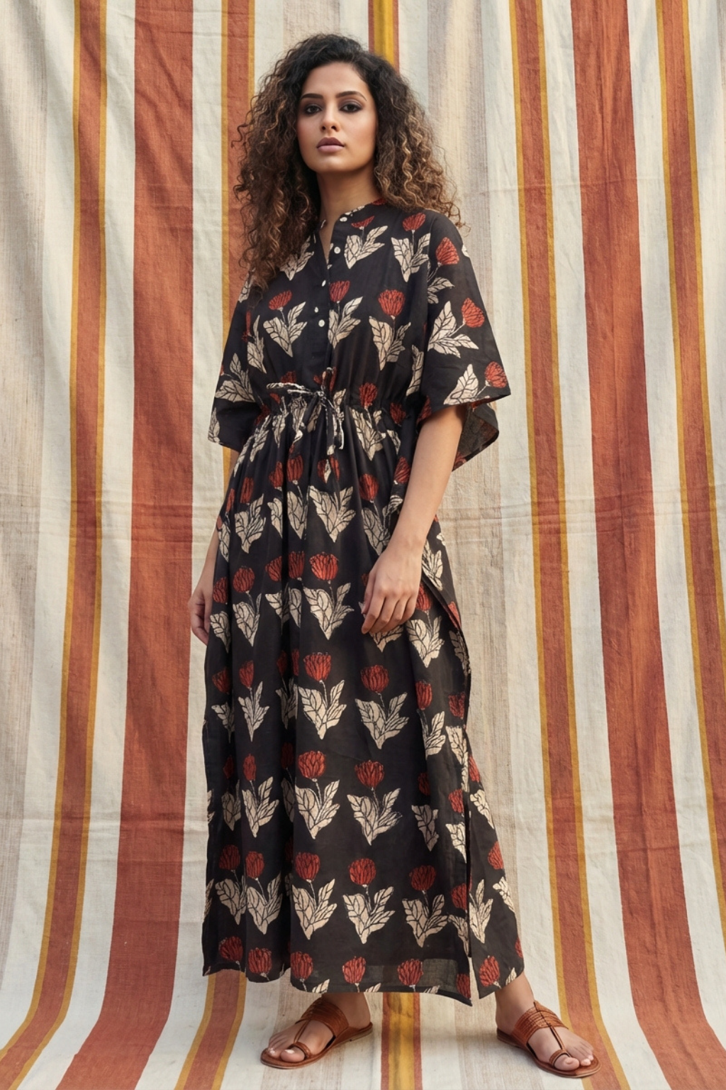 Phool Handblock Printed Bagru Kaftan